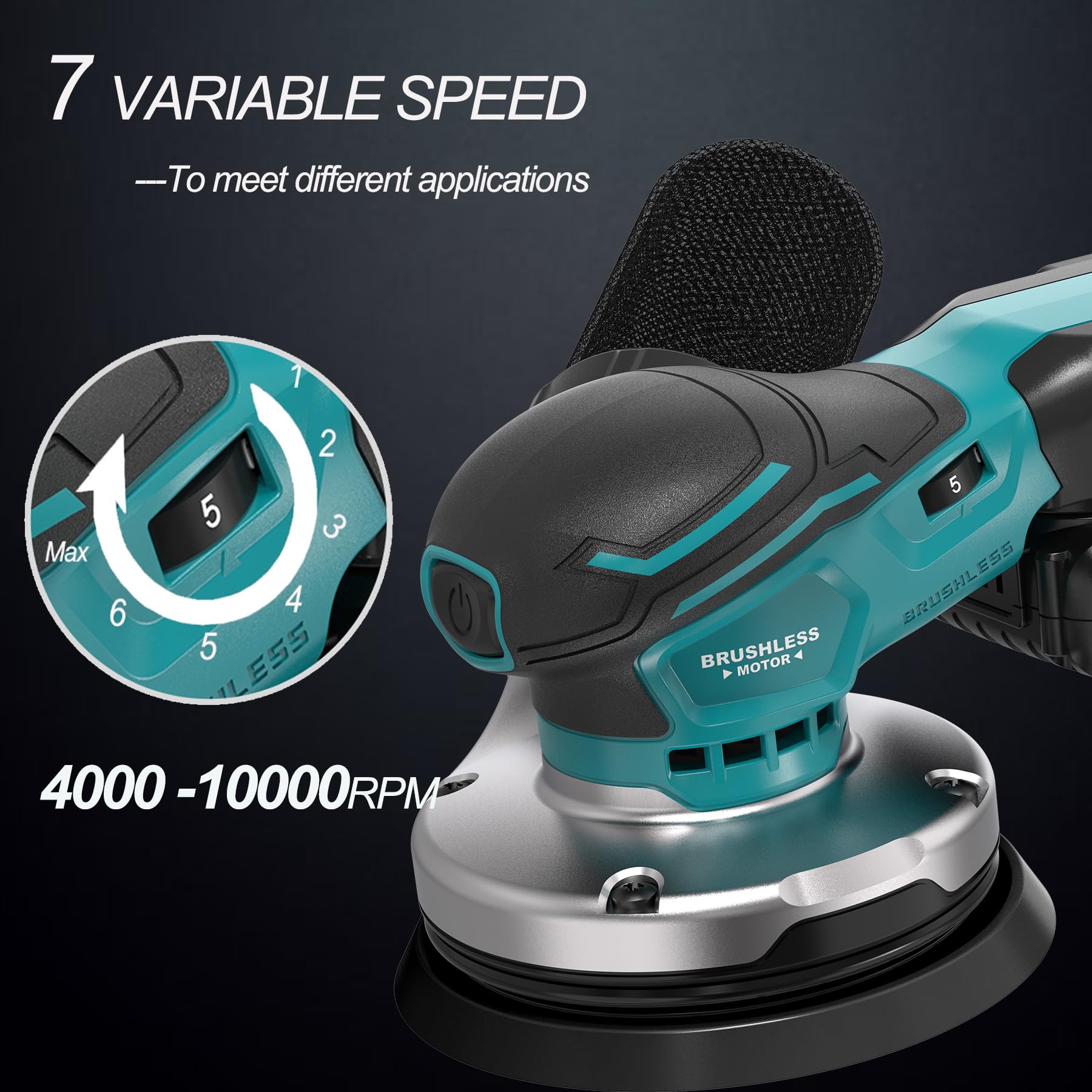 ONEMANA Orbital Sander 5-inch Sander Tool 20V Brushless Cordless Random Orbital Sander 7 Variable Speeds Palm Sander for Woodworking and Sanding With 10 Sanding Papers?Dust Bag?Battery and Charger