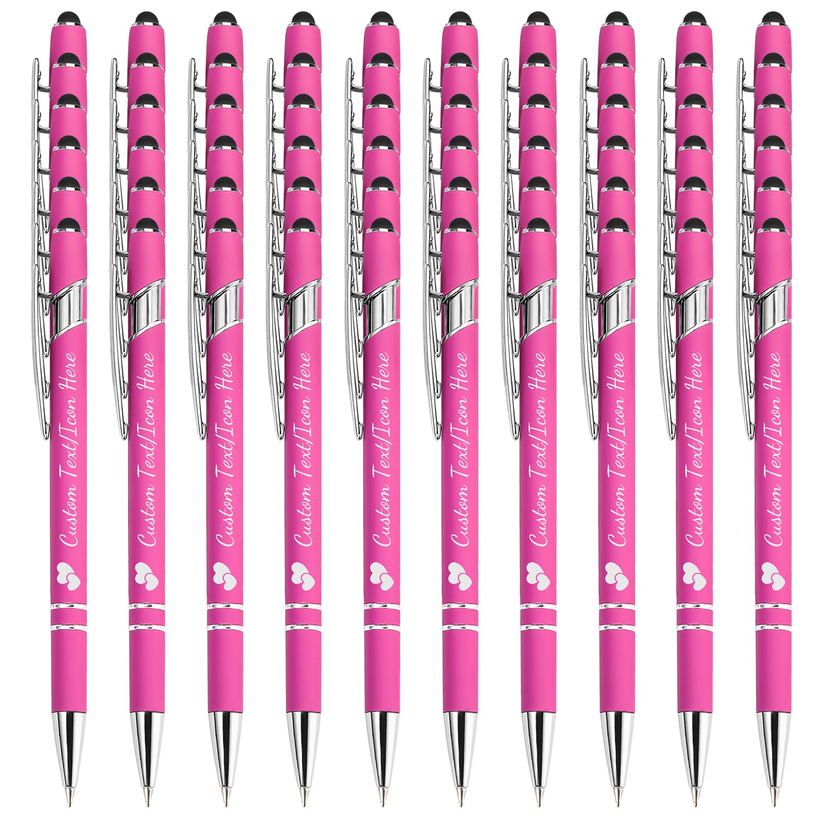 YoLLiEE Personalised Pens with Name Bulk Custom Black Ink Pens with Stylus Customised Engraved Ballpoint Pens with Logo Business Smooth Writing Medium Point Pen