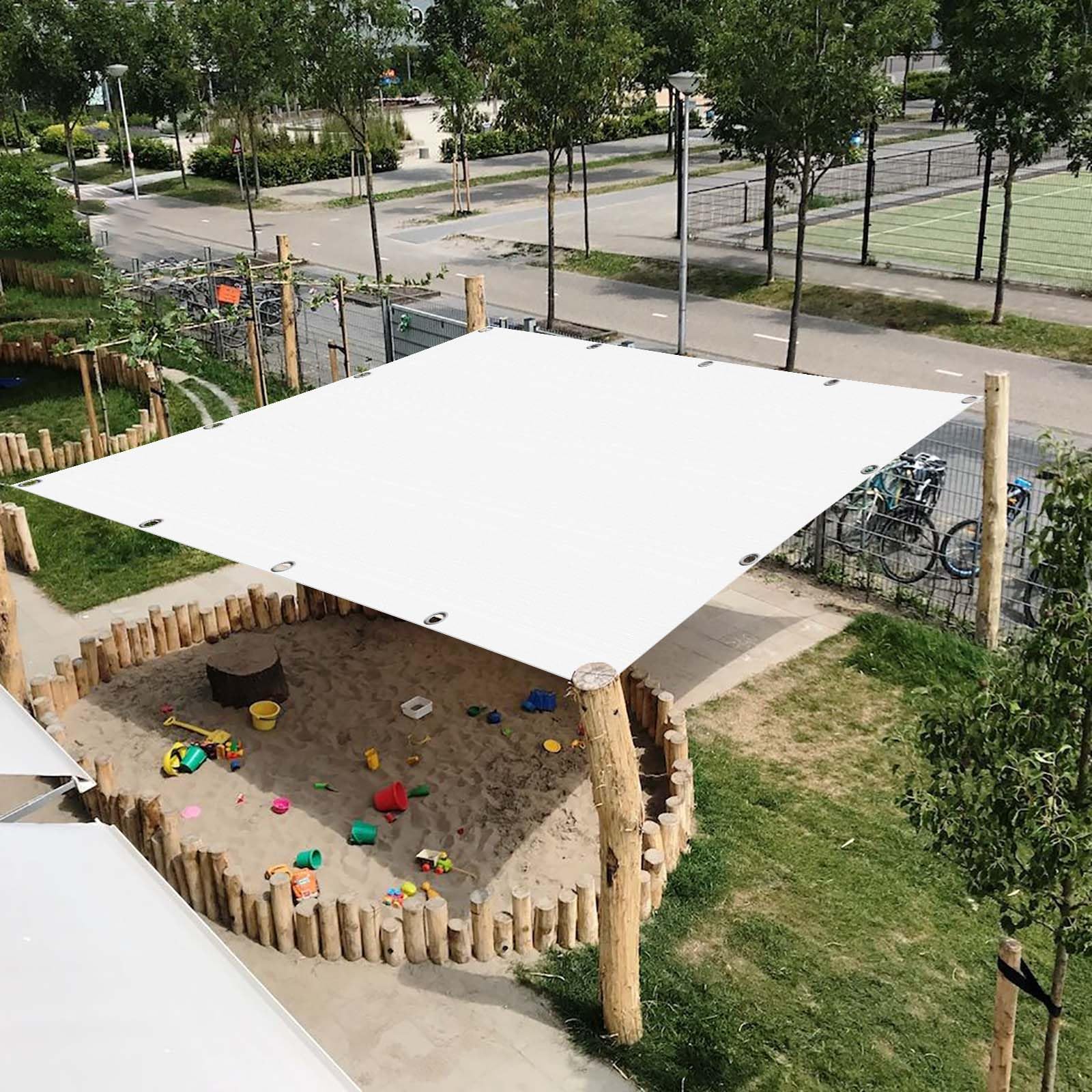 Toile ombrage camping et pique-nique imperméable en PES blanc avec cordes