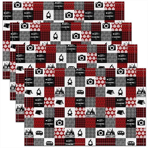 Camper jejeloiu - Manteles individuales lavables para mesa de campamento con estampado de fuego de grano de madera vintage, para cocina, cena,