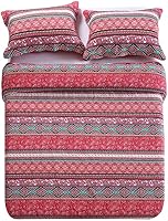 Vista 7 de NEWLAKE - Juego de edredón de algodón, juego de cubrecama reversible con diseño de mosaico, patrón bohemio a rayas, tamaño queen