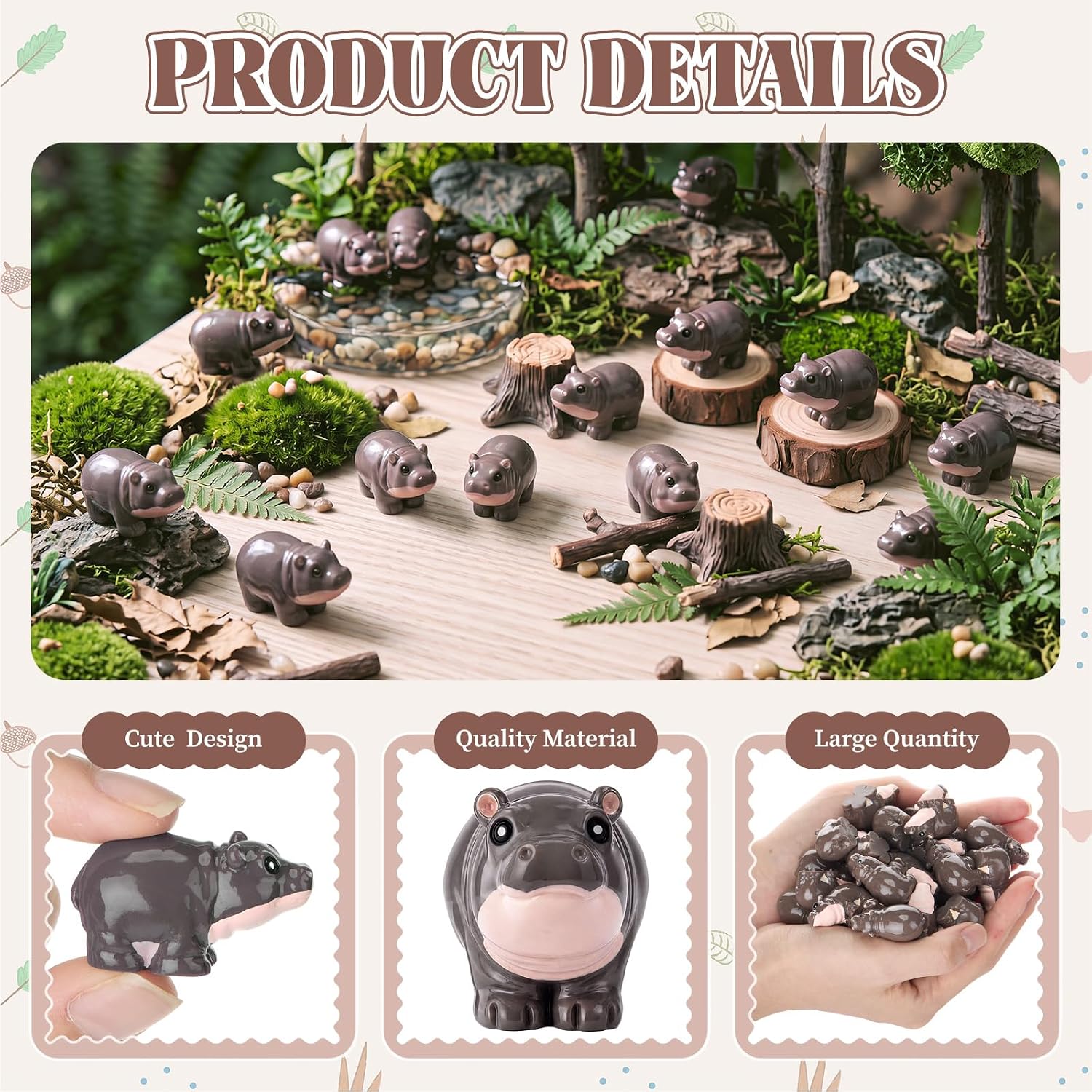 Blulu 50 Pcs Mini Hippo Figurines Resin Tiny Hippopotamus Figures Statues Animals for DIY Fairy Garden Moss Landscape Aquarium Cake Topper Car Dashboard Decor Birthday Party Hippo Lover Gifts