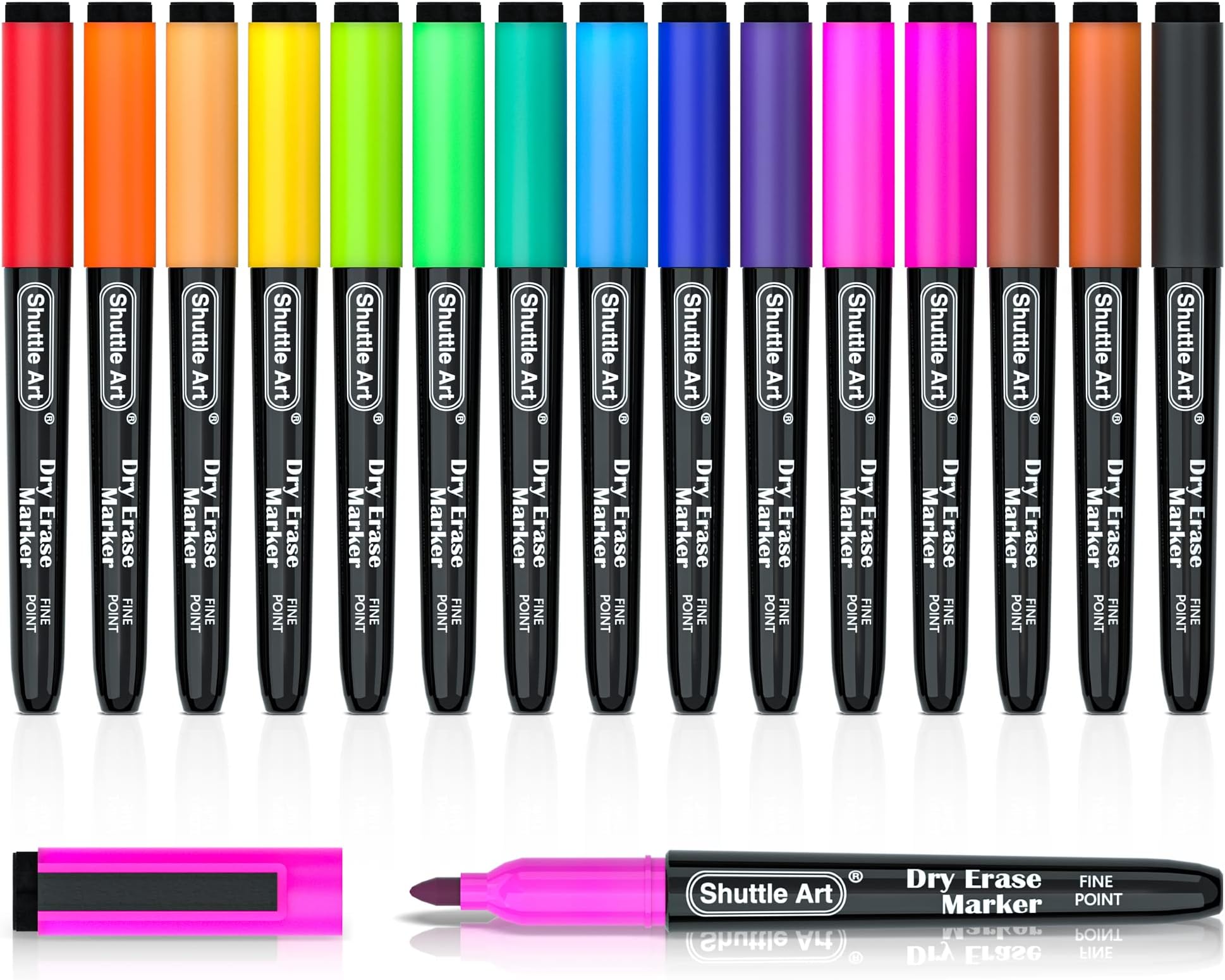 Whiteboard Markers, 15 Colours Magnetic Whiteboard Pens with Eraser, Fine Point Dry Wipe Markers for Writing On Whiteboards, Weekly Planner, Marker Pens for Office