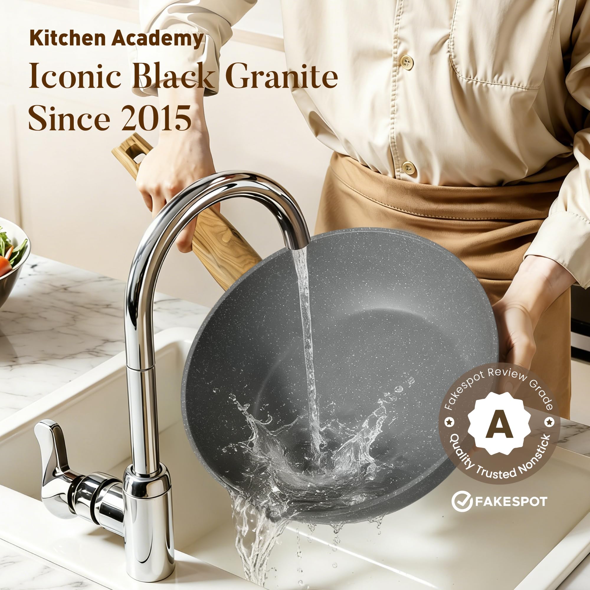 Kitchen Academy 17-teilige Induktions Töpfe Set, Granit Topf und Pfannenset | Antihaft Kochtopf Kochgeschirr Set für Induktion, Gas, Elektroherd, ungiftig, PFOA und PFOS-frei, Leicht zu reinigen