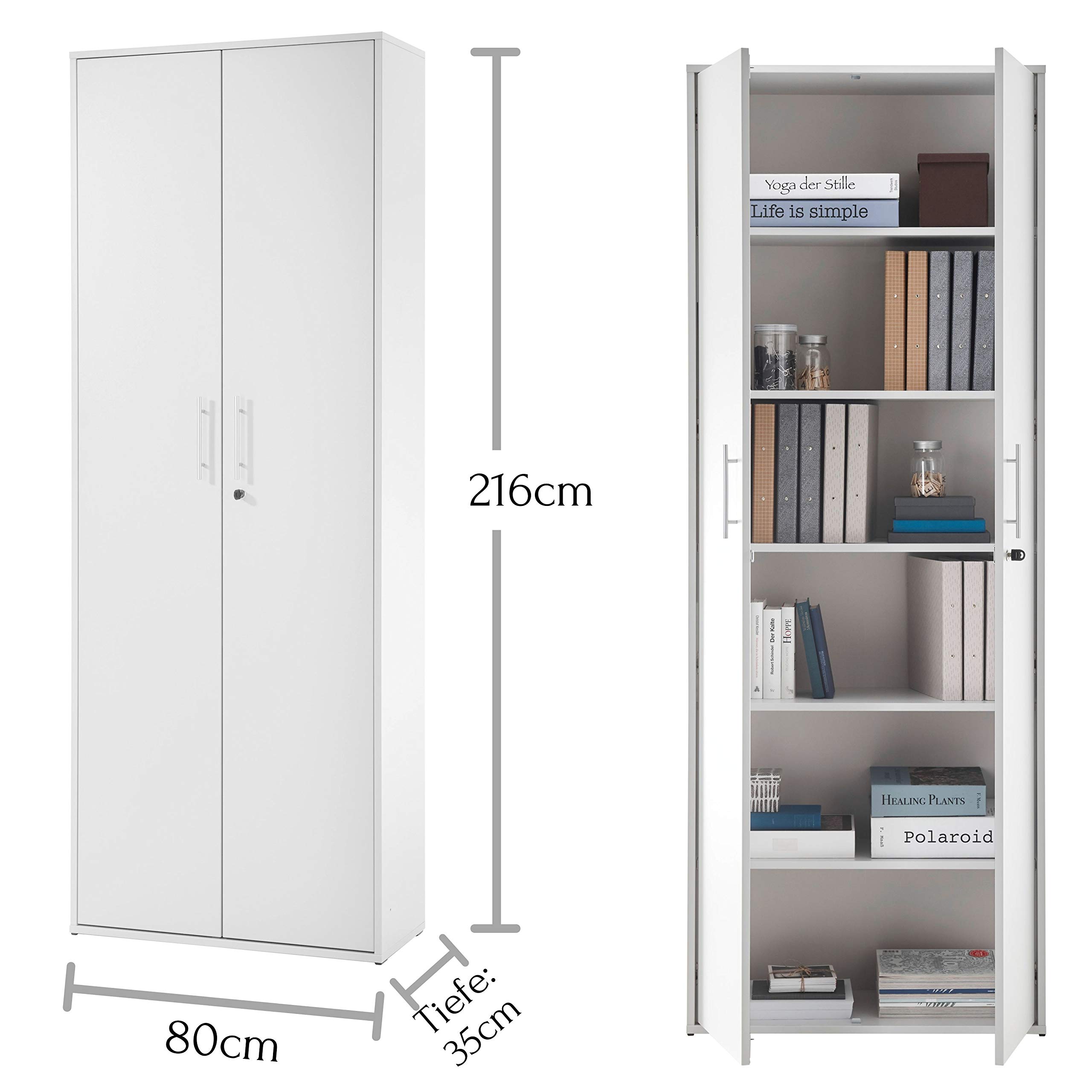 Stella Trading PRONTO Aktenschrank abschließbar, lichtgrau - Büroschrank mit zwei Türen - Modernes Büromöbel Komplettset - 80 x 216 x 35 cm (B/H/T) | Büroschrank mit 2 Türen für Akten und Ordner, modernes Design für das Büro oder Home-Office, viel Staurau
