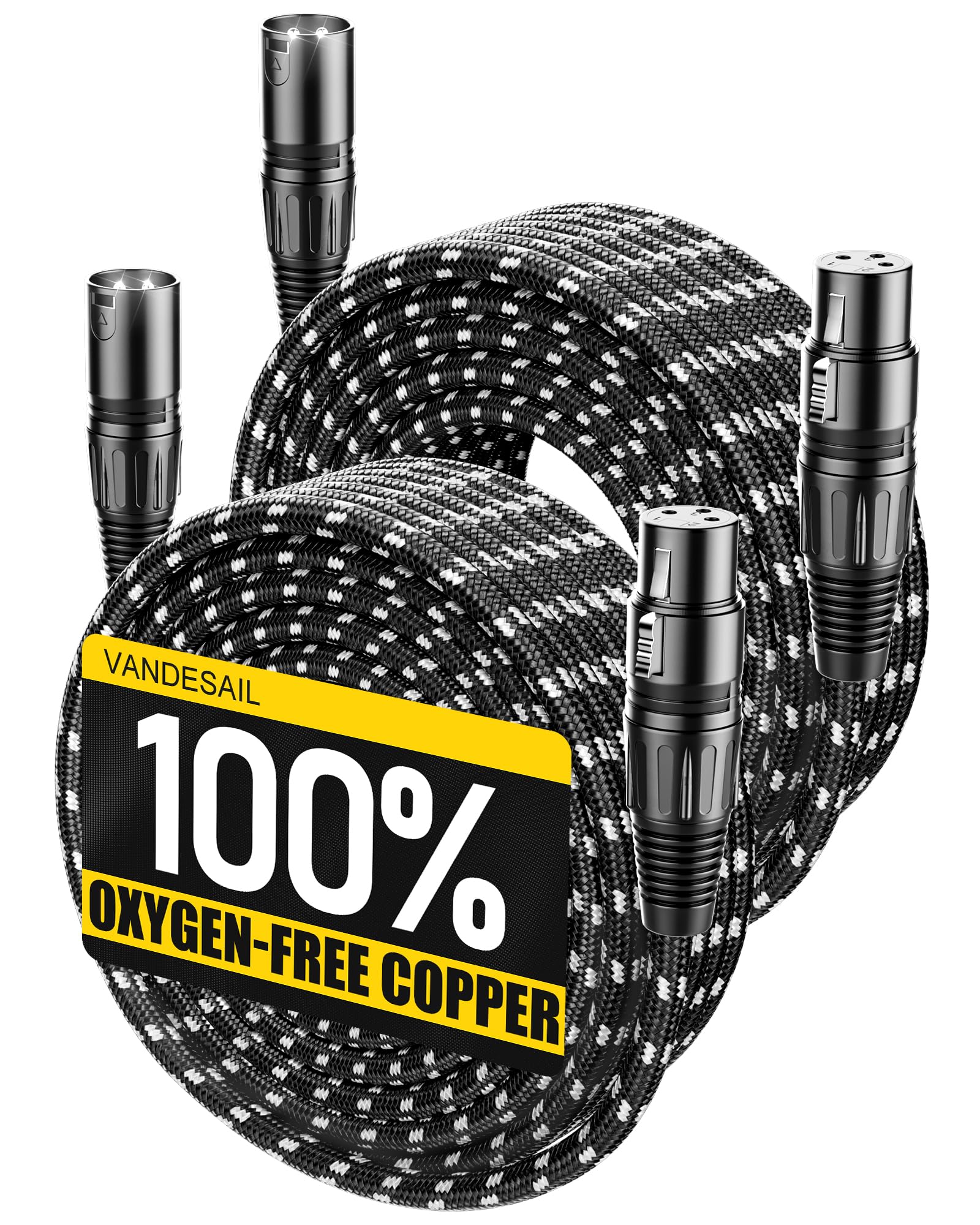 VANDESAIL Long XLR Cables 50 ft 2 Pack, Nylon Braided XLR Extension Microphone Cable, OFC Shielded and Balanced XLR Male to XLR Female Mic Cord for Preamp Recording Mixer Amplifie Speaker Black