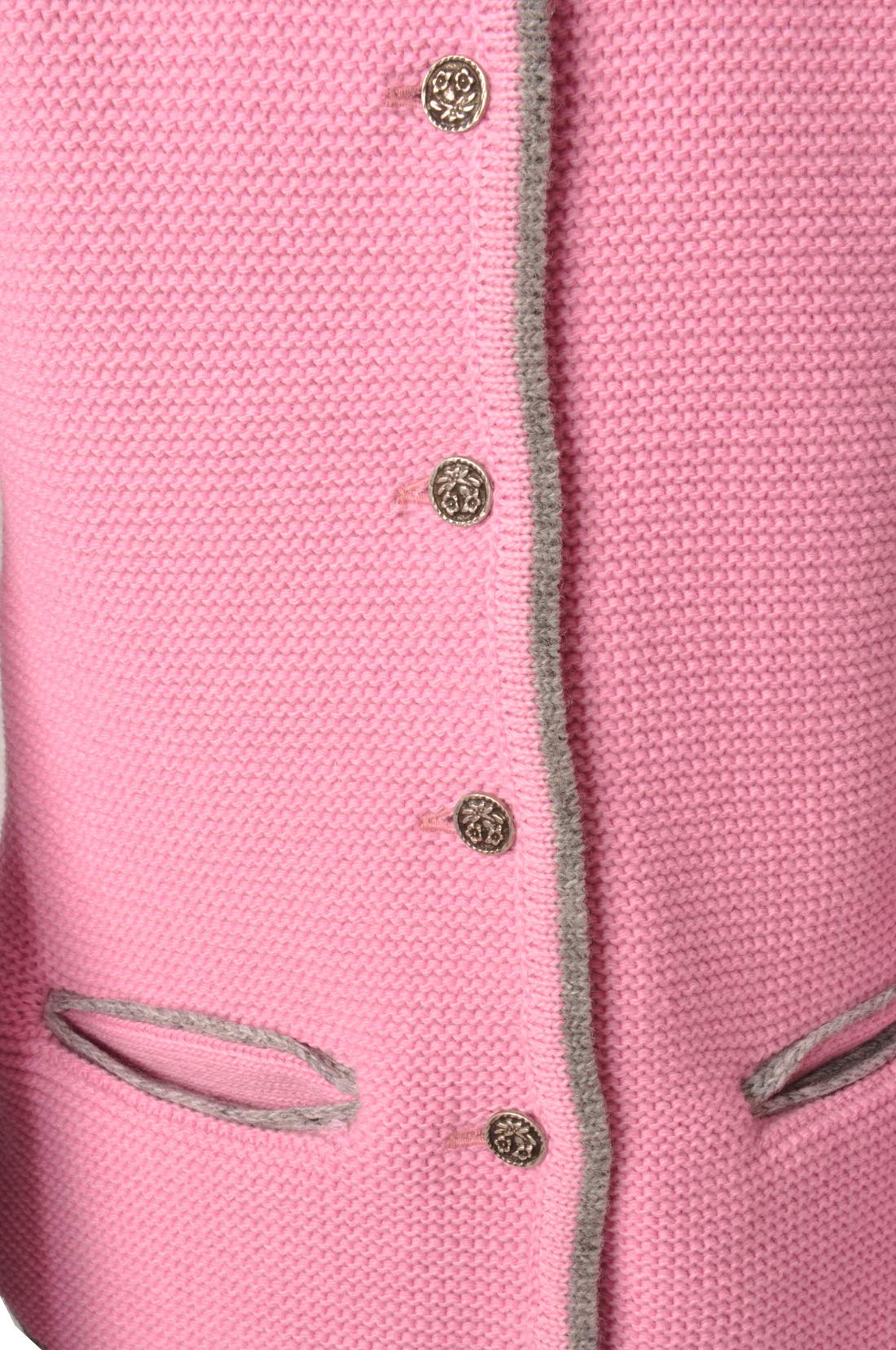 Isar-Trachten Obertresenfeld - Chaqueta de punto para niños, color rosa, contraste gris claro, talla 68-176