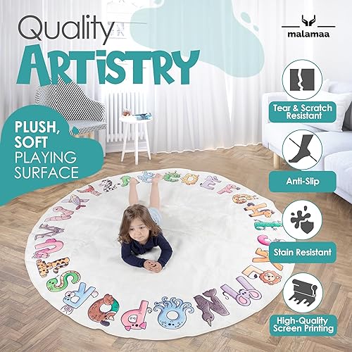 Miniatura 4 de Alfombra ABC para niños XL de 72 pulgadas, niños pequeños y bebés, uso en guardería y aula para aprender el alfabeto, alfombra de guardería,