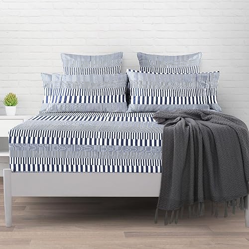 Miniatura 5 de Sábana bajera ajustable de algodón a rayas Dobby gris antracita, tamaño matrimonial, 1 pieza, 300 hilos de fibra larga, 100% algodón, damasco,