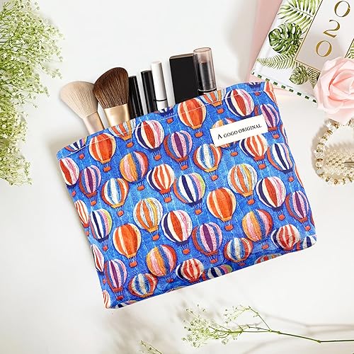 Miniatura 4 de Bolsa de maquillaje estética grande, bolsas de cosméticos florales para mujeres y niñas, organizador de maquillaje de lona con cremallera, bolsa de