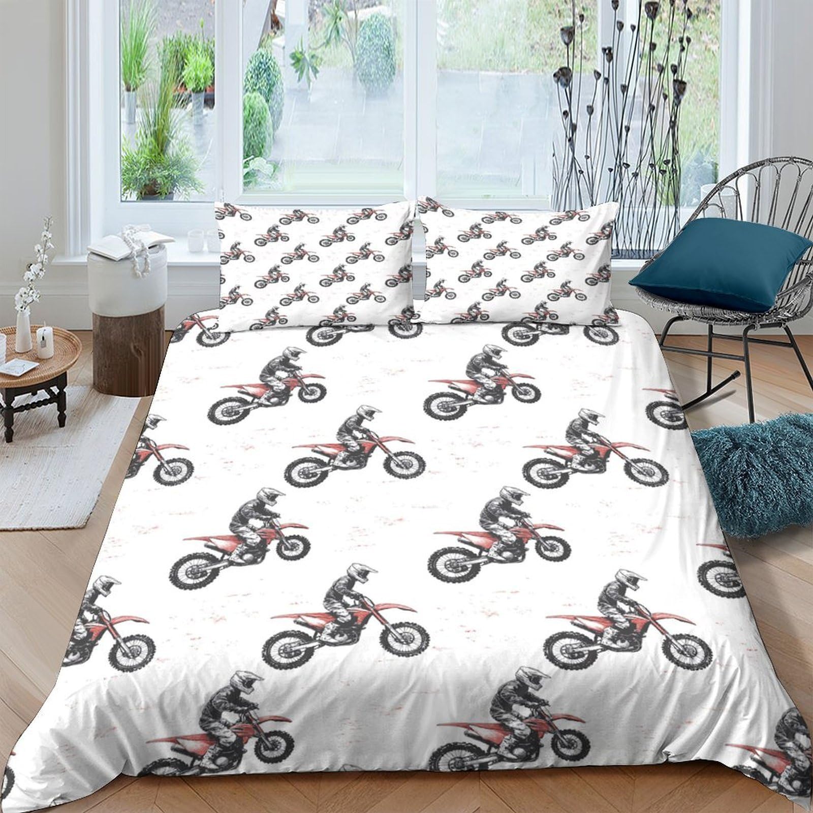 Unrxjzlvm Style-2 Motocross Print Duvet Cover Set Microfiber Student Teen Bedding