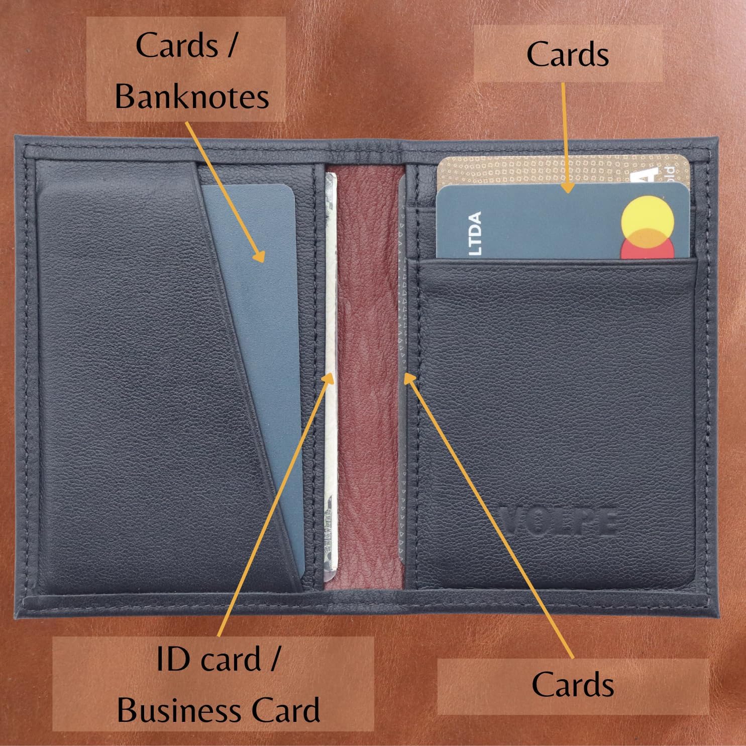 VOLPE Slim Wallet Genuine Leather for Men and Women (Black) - Image 2