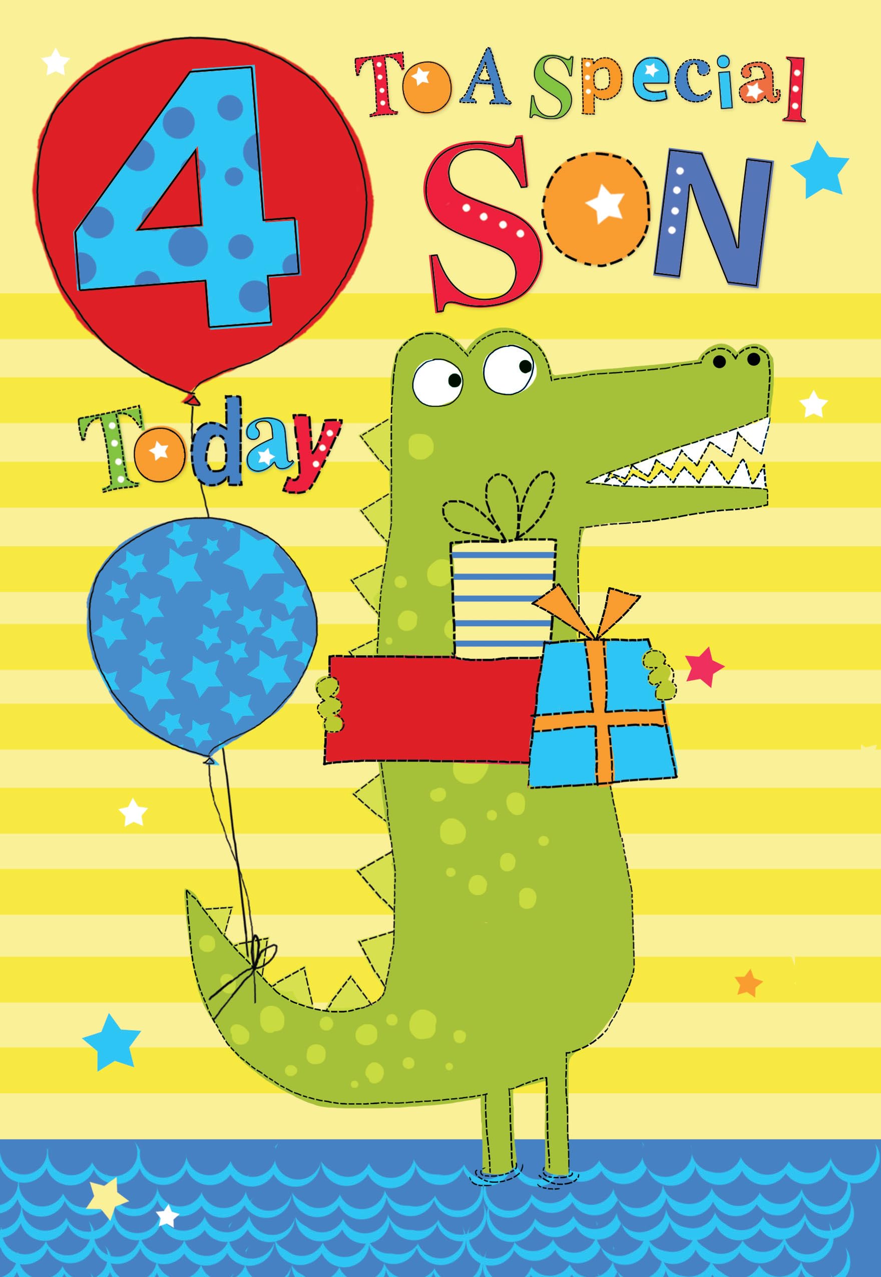 Special Days Blue/Red/White To A Special Son 4Th 4 Today Crocodile & Presents Design Happy Birthday Card