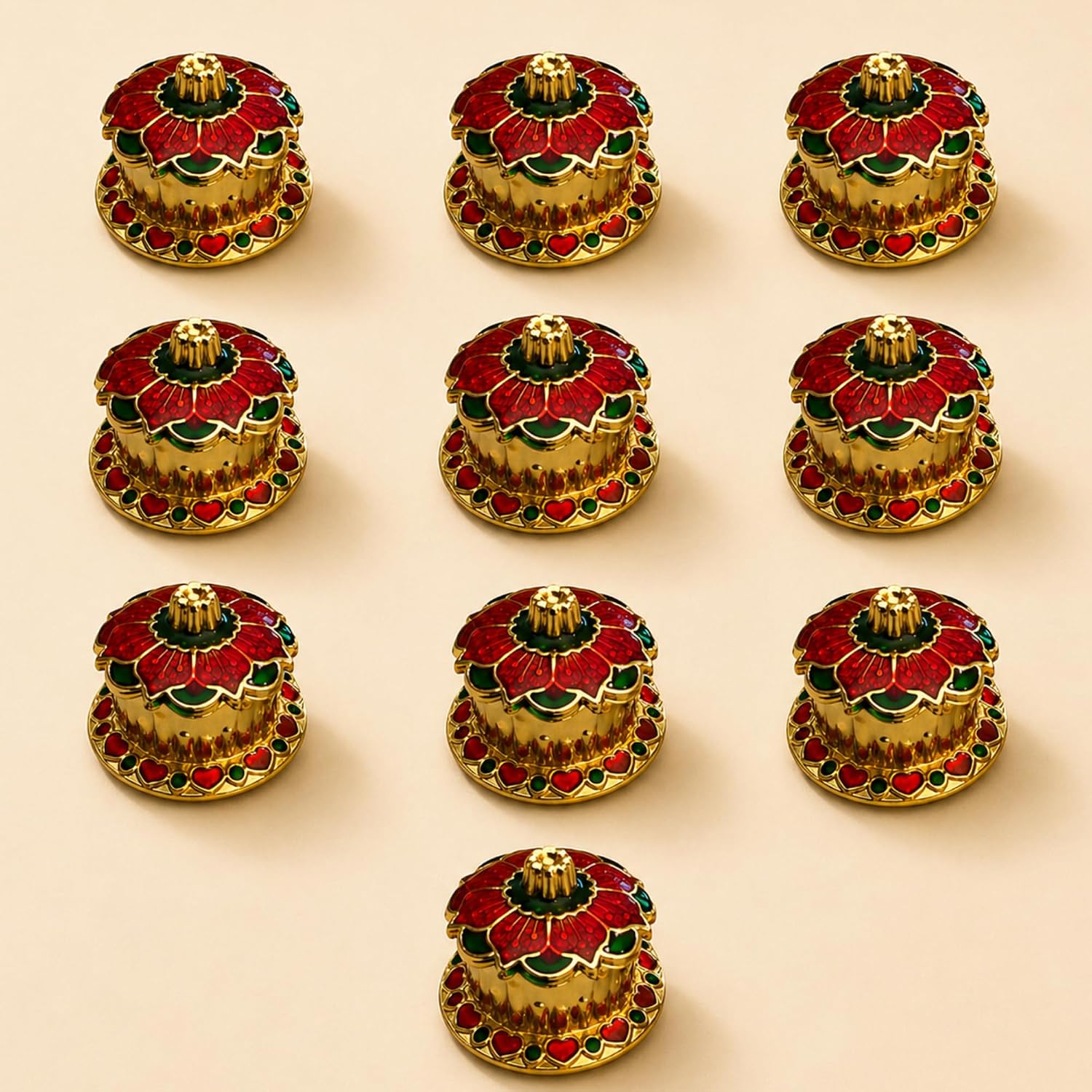 LOVENSPIRE Mini Traditional Floral Red Acrylic Haldi Kumkum Holder for Pooja – Indian Return Gift Items for Housewarming, Wedding & Festival Favors Pack of 10