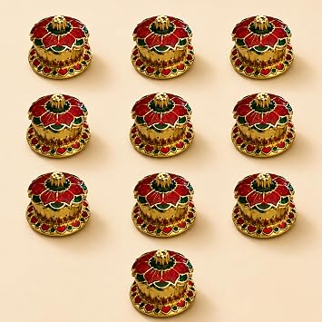 LoveNspire Traditional Floral Red Haldi Kumkum Holder for Pooja Indian Return Gift Items for Housewarming, Wedding & Festival Favors Pack of 10
