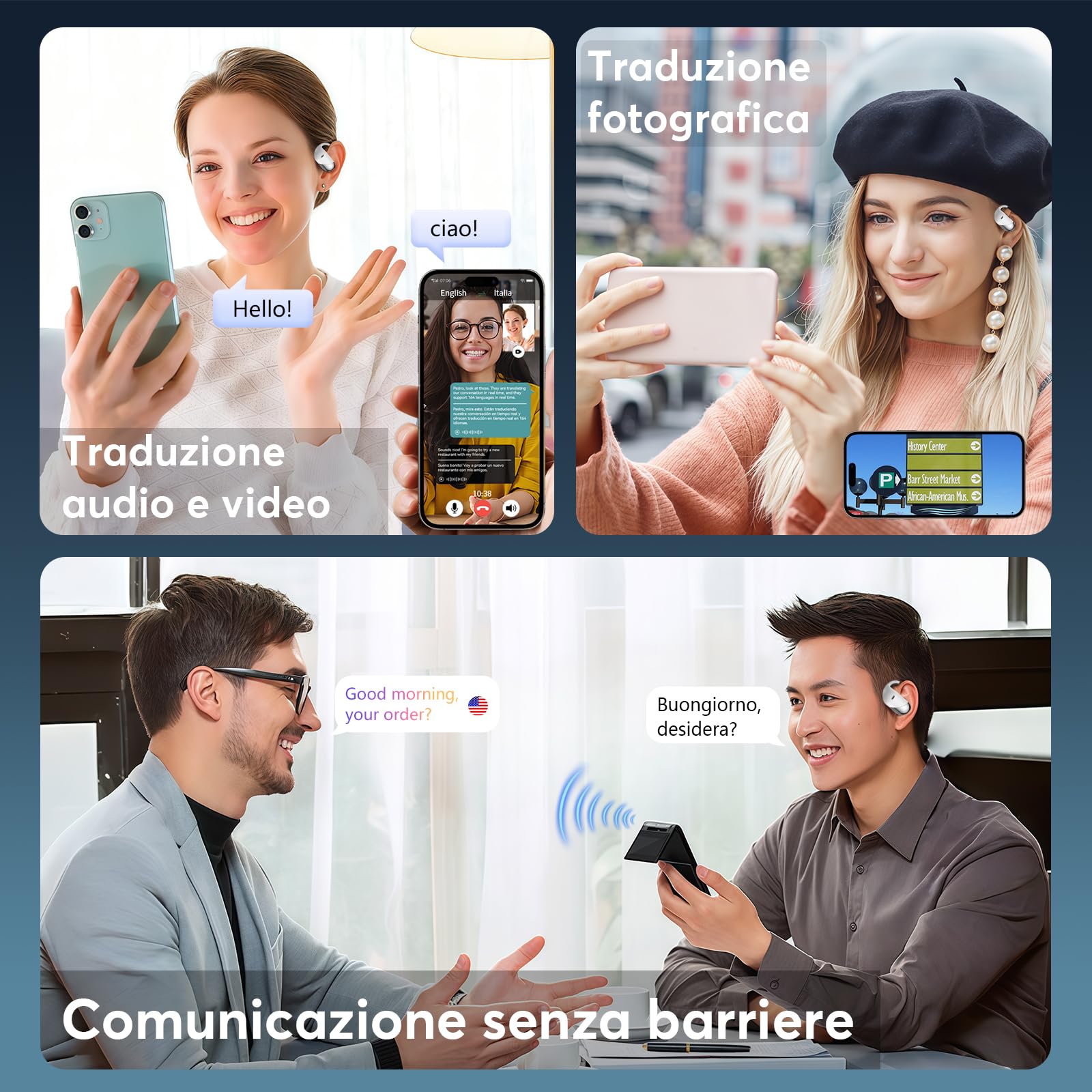 Paekole AI Cuffie Traduzione Simultanea, 2026 Auricolari Bluetooth 6.1 Wireless, 4 in1 Cuffie Traduzione Bluetooth 60 ore con ENC, Auricolari Traduttore Istantaneo 198 Lingue, Bianco Avorio