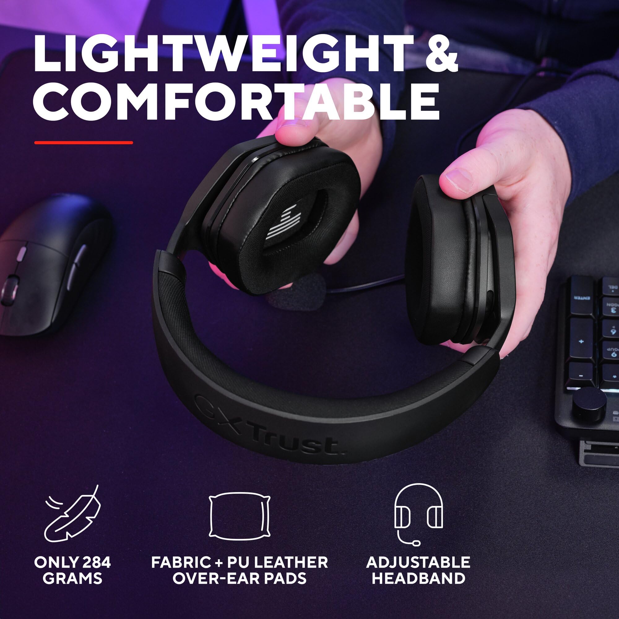 GXTrust Ravox słuchawki gamingowe PS5 PS4 Switch PC Smartfon 3.5mm, czarne | przetworniki 50mm, odpinany mikrofon, headset dla gracza, przewodowy zestaw słuchawkowy wokółuszny, biały