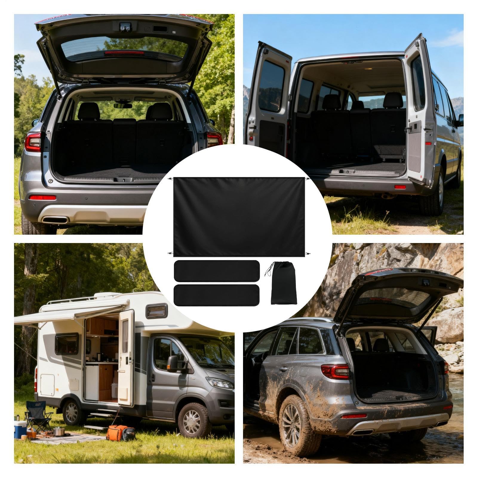 Rideau de Douche pour Hayon Fourgon Van, Cabine Extérieure Intimité Double Face, Tente Camping-Car Magnétique Imperméable en Tissu Oxford 600D sans Perçage, Portable avec Sac