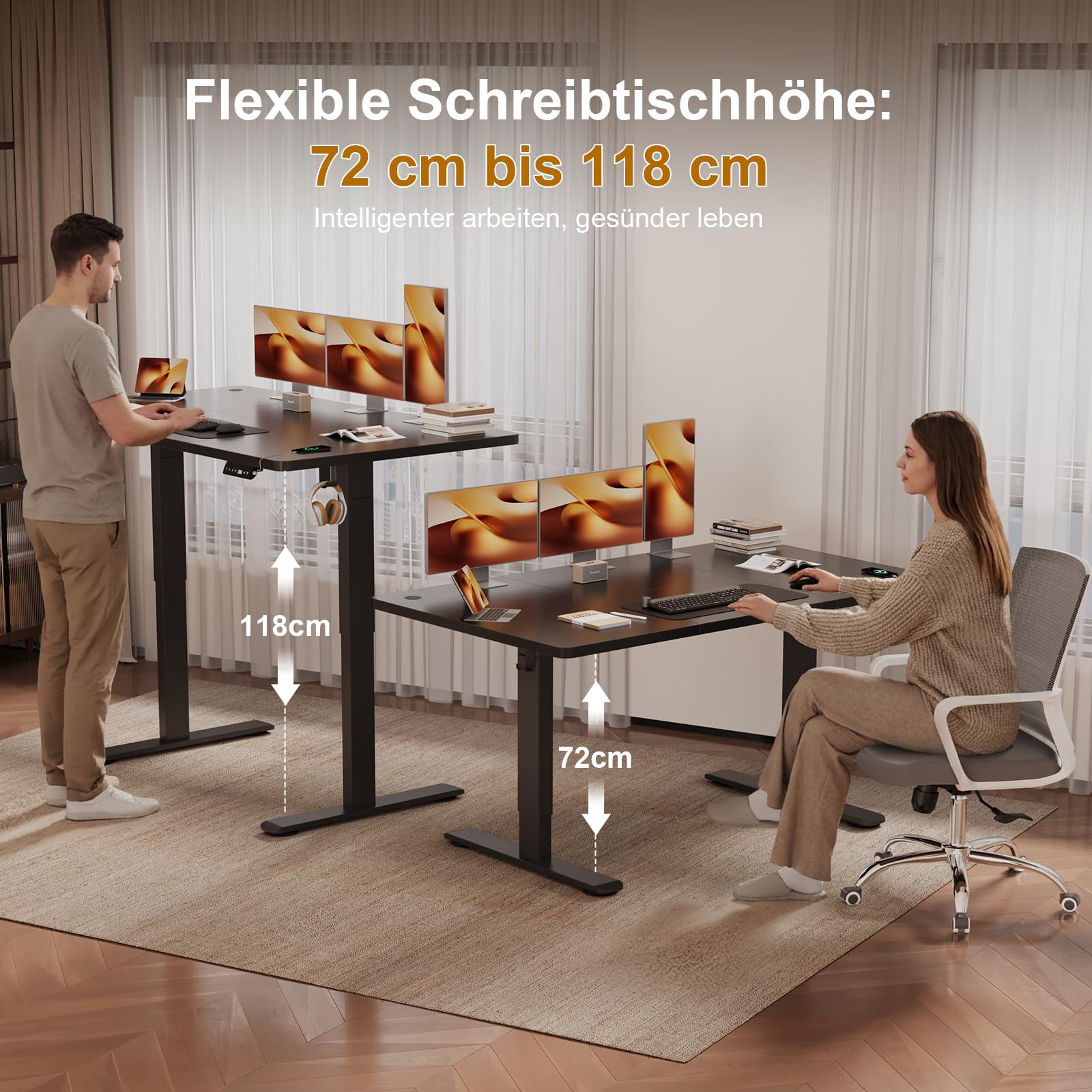 JUMMICO Höhenverstellbarer Schreibtisch 160 x 80 cm mit Kabelwanne, Höhenverstellbar Elektrisch Stehpult mit USB-Buchse, Computertisch, Ergonomischer Steh-Sitz Tisch, Bürotisch, Schwarz