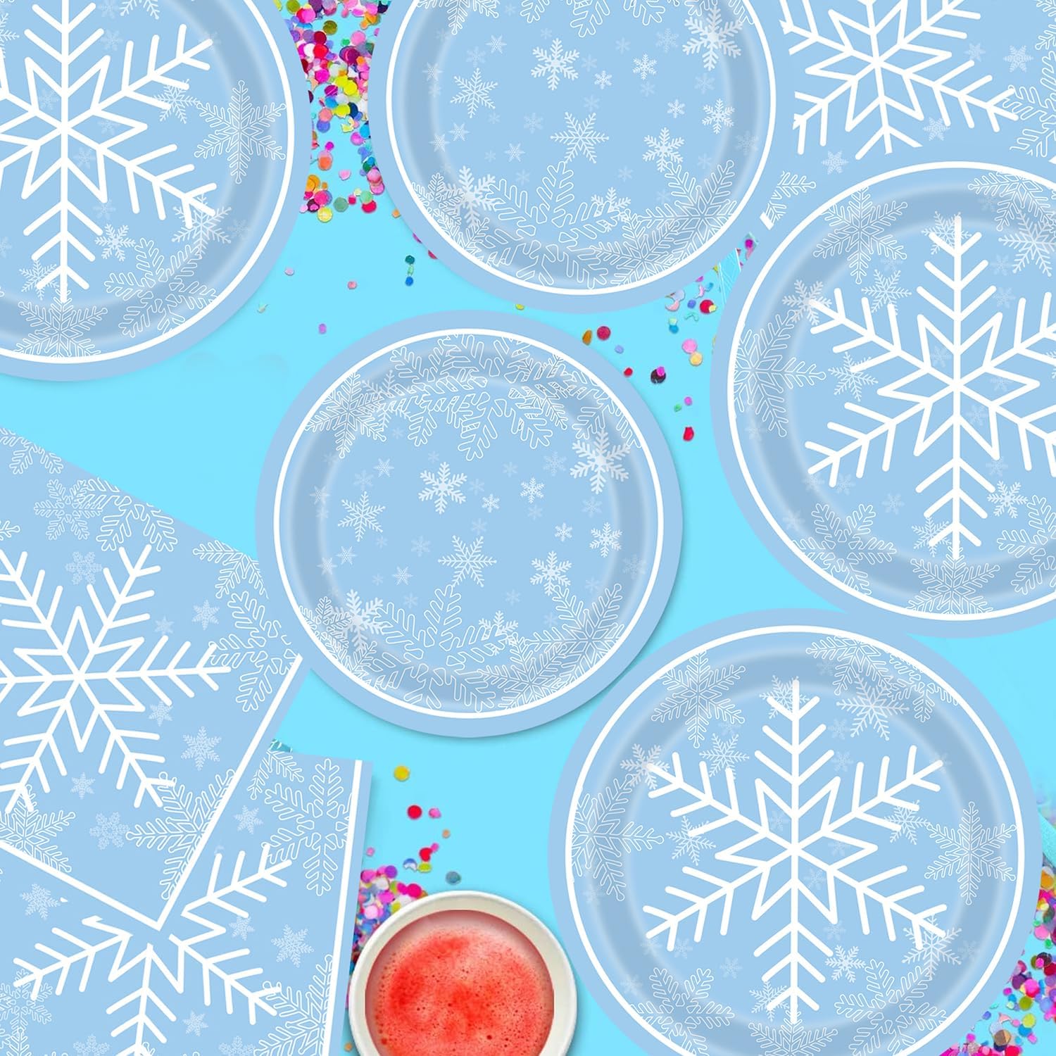 Winter Snowflake Birthday Party Supplies 96 PCS Christmas Snowflake Paper Plates and Napkins Disposable Tableware Set for Christmas Winter Wonderland Frozen-theme Party Decorations - Image 7