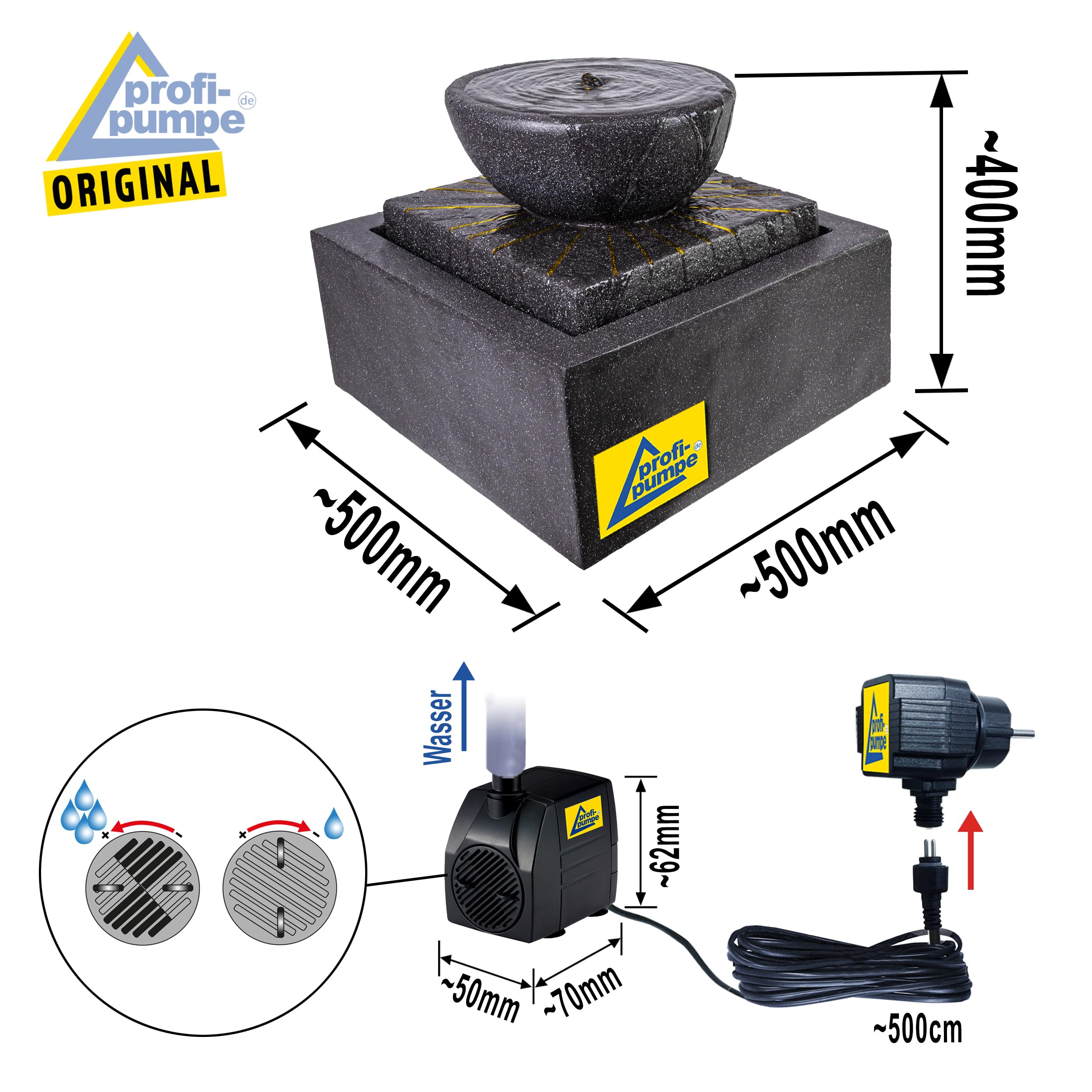 Gartenbrunnen Brunnen Zierbrunnen Zimmerbrunnen Springbrunnen Brunnen mit LED-Licht 230V Wasserfall Wasserspiel für Garten, Gartenteich, Terrasse, Balkon Sehr Dekorativ (Sonnen-Schale)