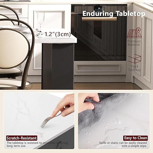 Miniatura 5 de Merax Isla de cocina acanalada de 82.6 pulgadas con mesa de comedor extensible para 4-6, mesa de isla para cocina con toma de corriente, mesa de