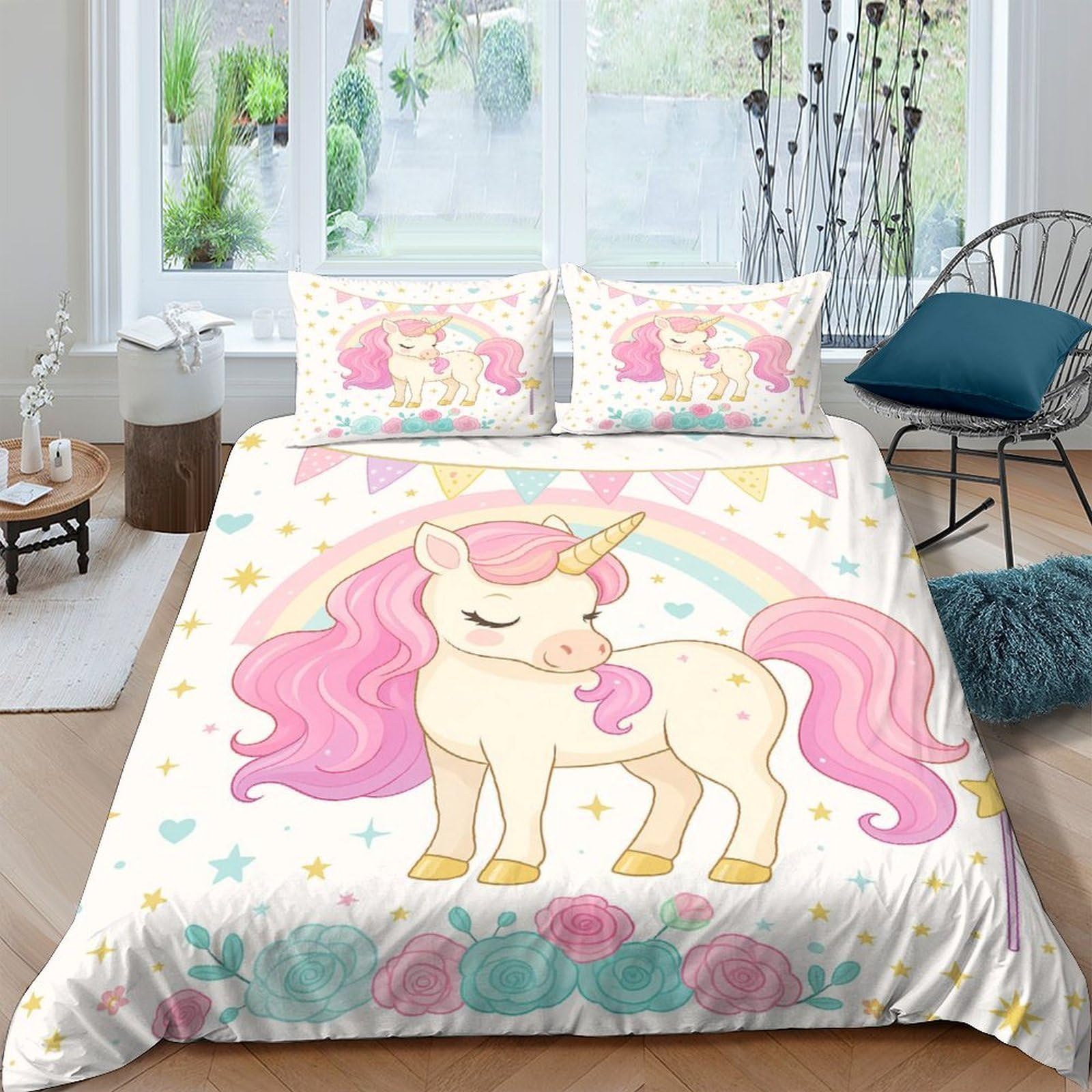 Ctjqhvkz Style-7 3D Printed Pastel Unicorn Fitted Sheet Microfiber Soft Bedroom Decor Rainbow Mattress Cover For All Ages Single（135X200cm）