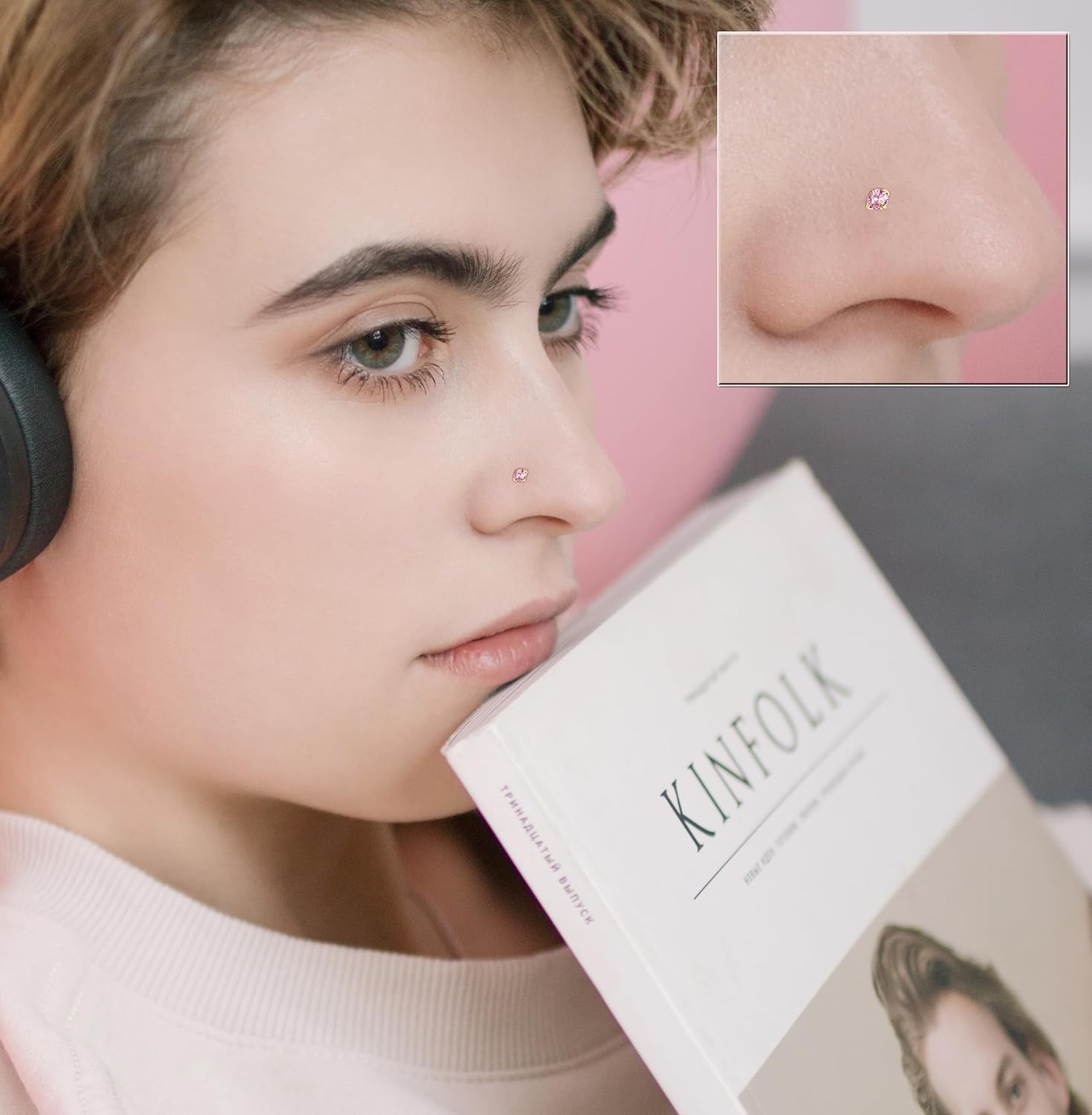 2mm 14k Gold Plated G23 Titanium L Shaped Nose Rings Studs for Sensitive Skin Hypoallergenic 20g Round Cubic Zircon Handmade Titanium Thin Nose Rings L Shaped Nose Piercings Studs for Women - Image 4