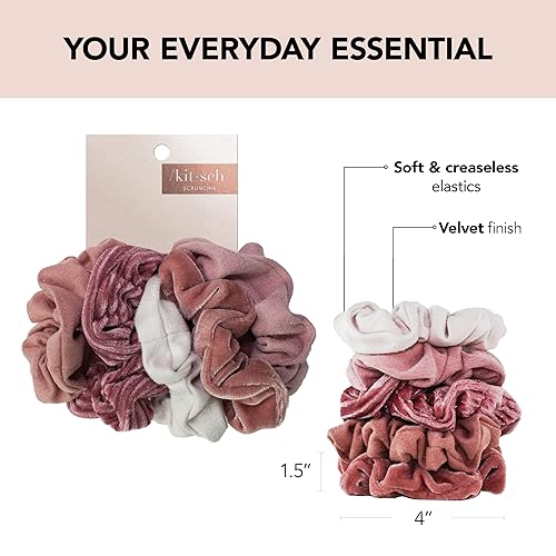 Miniatura 2 de Kitsch bandas de terciopelo para el cabello coleteros para mujeres bandas de pelo  paquete de 5 rubor y malva Musgo crepé, Crepe Terra Cotta, negro,