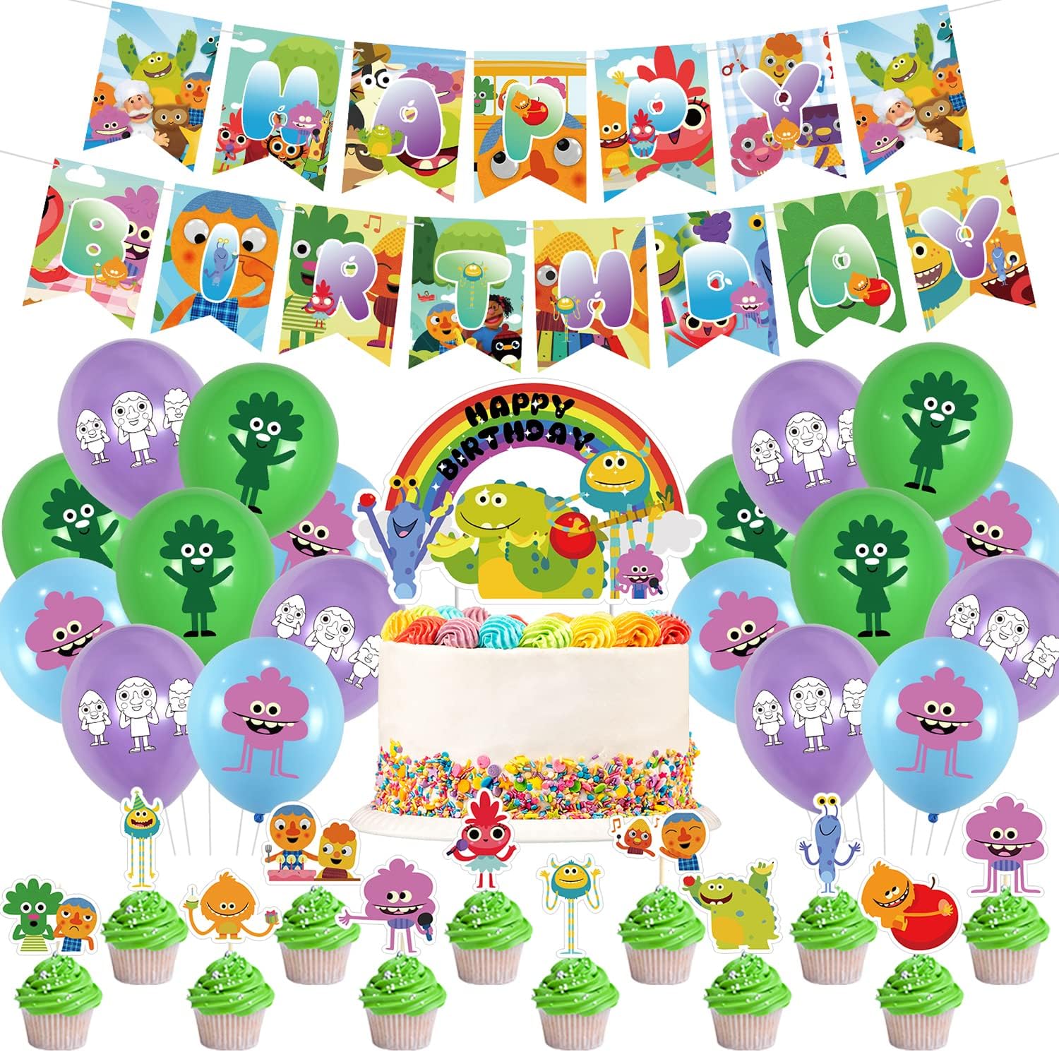 Super Simple Songs Birthday Party Supplies,Super Simple Songs Style Decorations Include Cake Topper, Cupcake Toppers, Banner, Balloons for kids birthday party decor