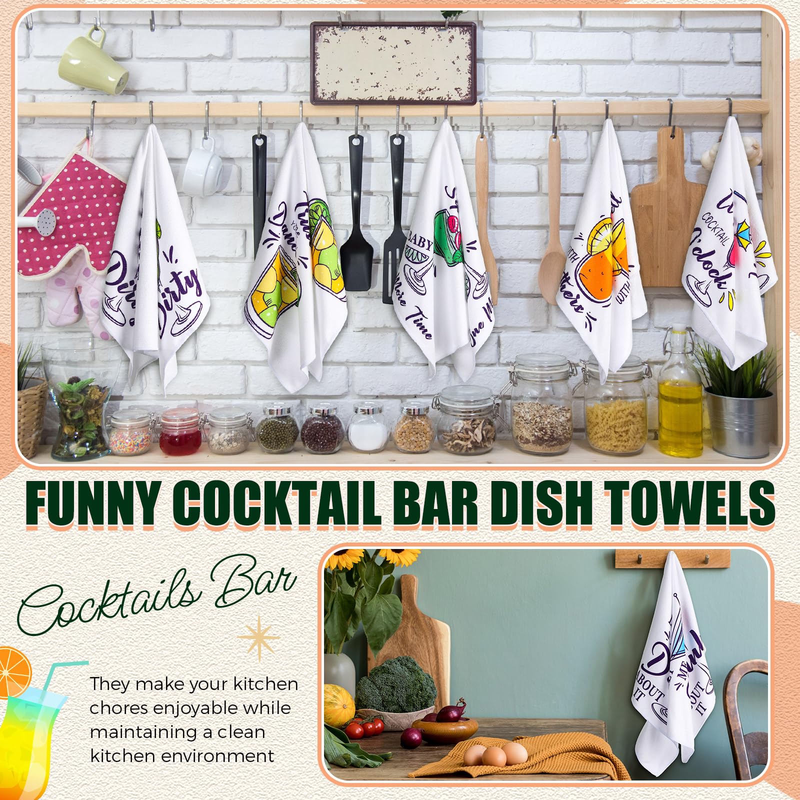 Macarrie 12 paños de cocina divertidos para secar platos, paños de cocina absorbentes para cocina, bar, regalo para amantes de los cócteles, decoración de bar, Navidad, fiesta de cumpleaños