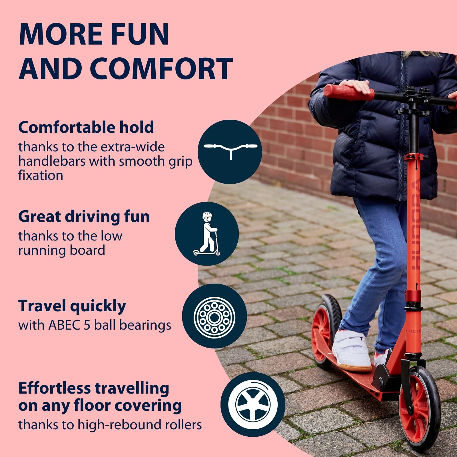 HUDORA Scooter Up 200 - Cicha, Aluminiowa Hulajnoga o Wadze Do 100 kg - Regulowana Wysokość i Składana - Bezruchowa Dla Dzieci/Młodzieży i Dorosłych
