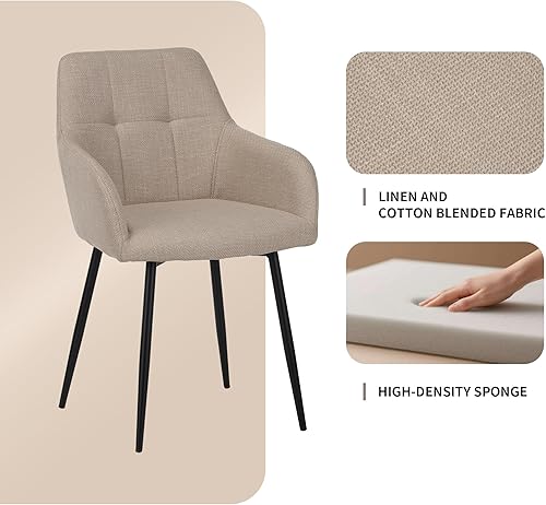 Miniatura 5 de Juego de 2 sillas de comedor modernas y acolchadas con respaldo, asiento ancho, cómodas sillas tapizadas para sala de estar, comedor, dormitorio,