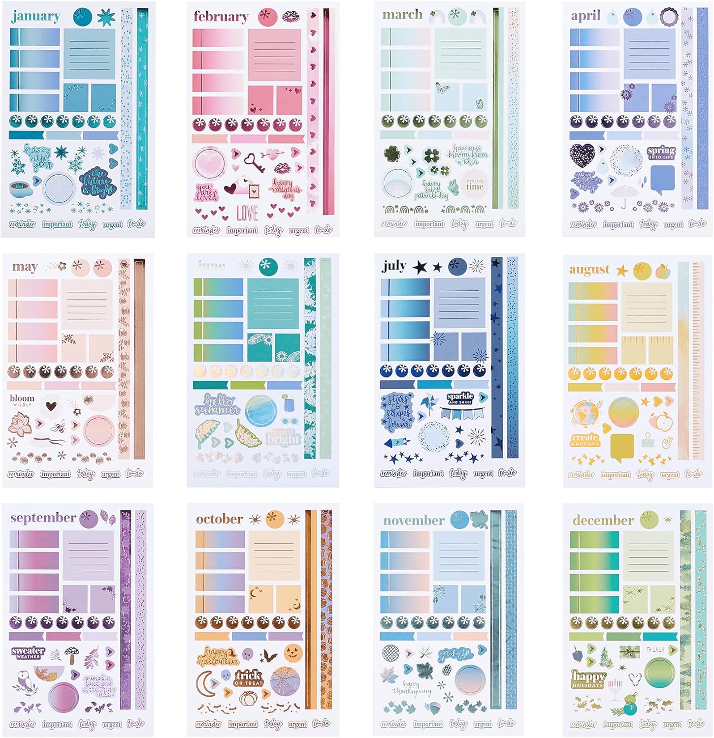 Monthly Sticker Book - Edition 8. 12 Mixed Metallic Sheets, 196 Total Stickers with Inspirational Sayings, Monthly Motifs and More. Decorate Calendars, Planners, Books or Journals by Erin Condren : Office Products