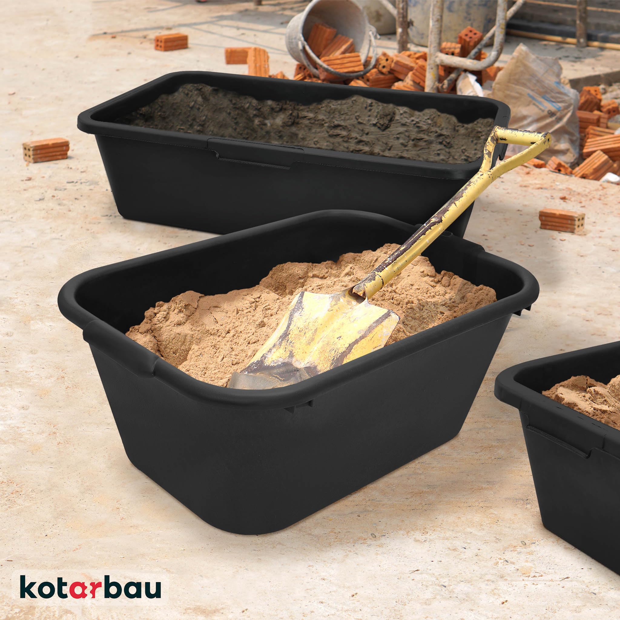 KOTARBAU® Cubo Rectangular para mortero, 55 L, Negro, Plástico Resistente, Depósito, Barreño, Tanque, Contenedor de Agua para riego, Cubo de construcción para Mezclar Cemento, Recipiente Universal