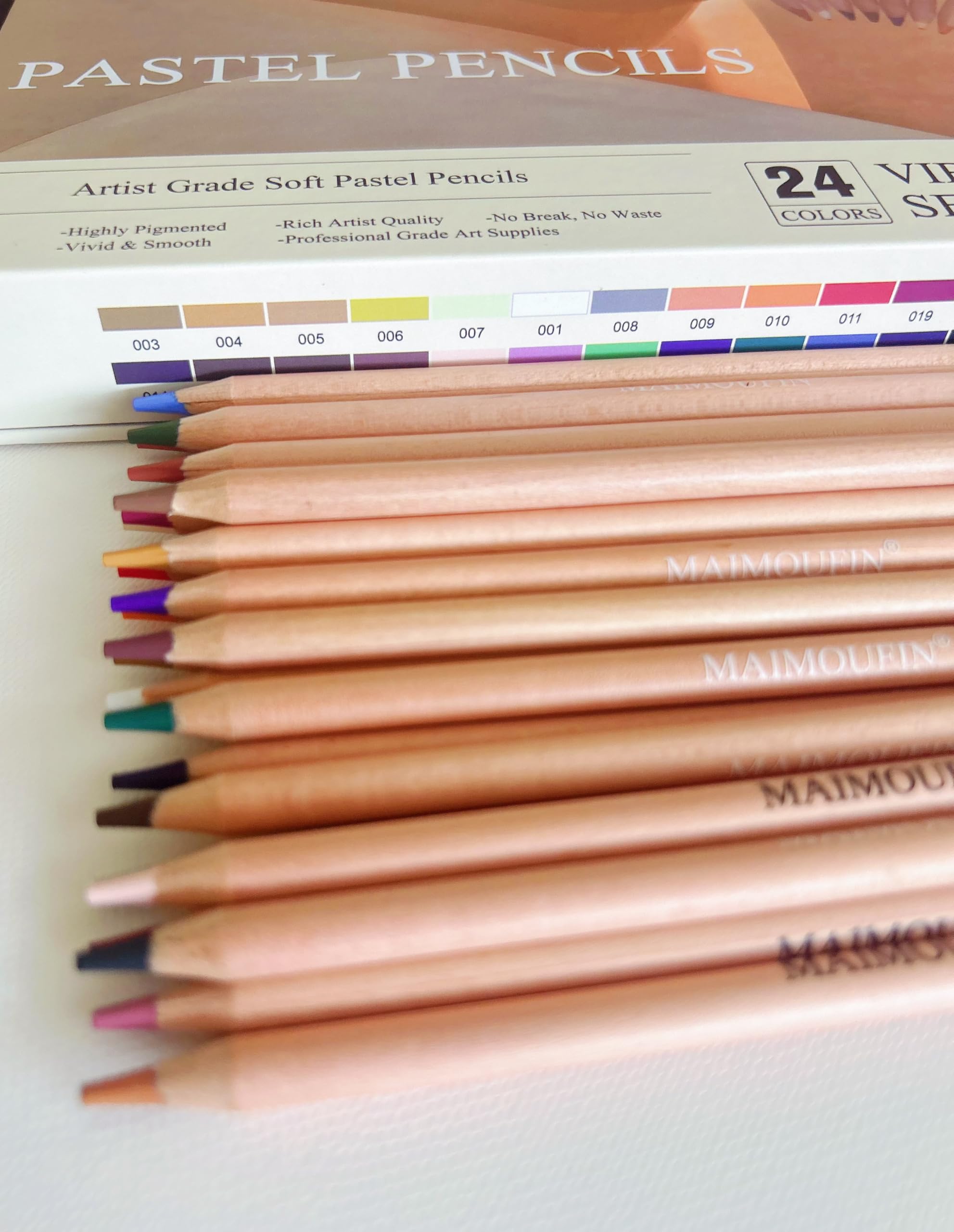 Set di matite morbide pastello, 24 colori vivaci, pastelli di grado professionale, forniture artistiche per disegno, schizzi e colorazione (non a base di olio) (marrone)