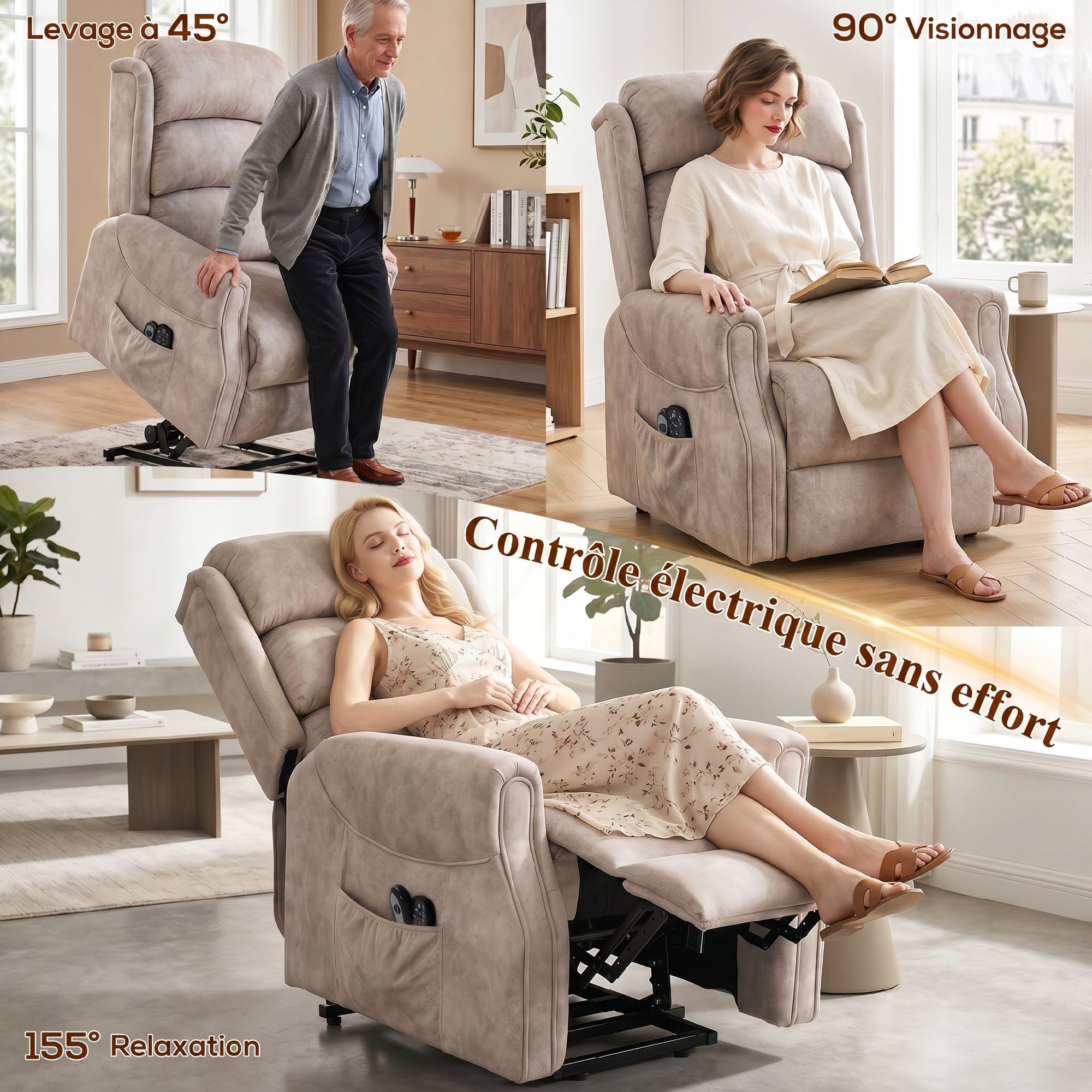 HOMCOM Poltrona sollevatore elettrico massaggio vibrazione e calore poltrona relax elettrica velluto schienale reclinabile cuscino a molle tasche laterali telecomando poggiapiedi facile montaggio
