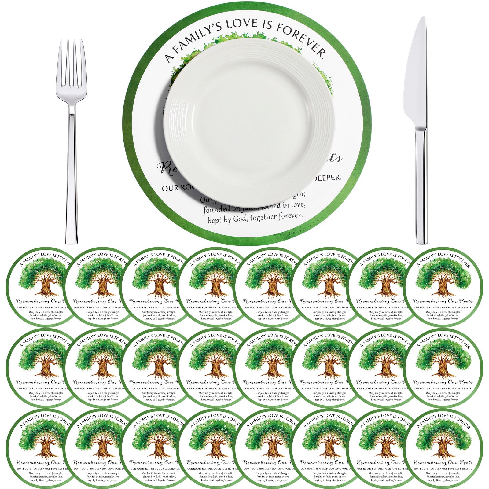 Manteles individuales desechables de papel para reuniones familiares, papel desechable con cargador redondo, decoración de mesa para reuniones familiares (50 piezas)