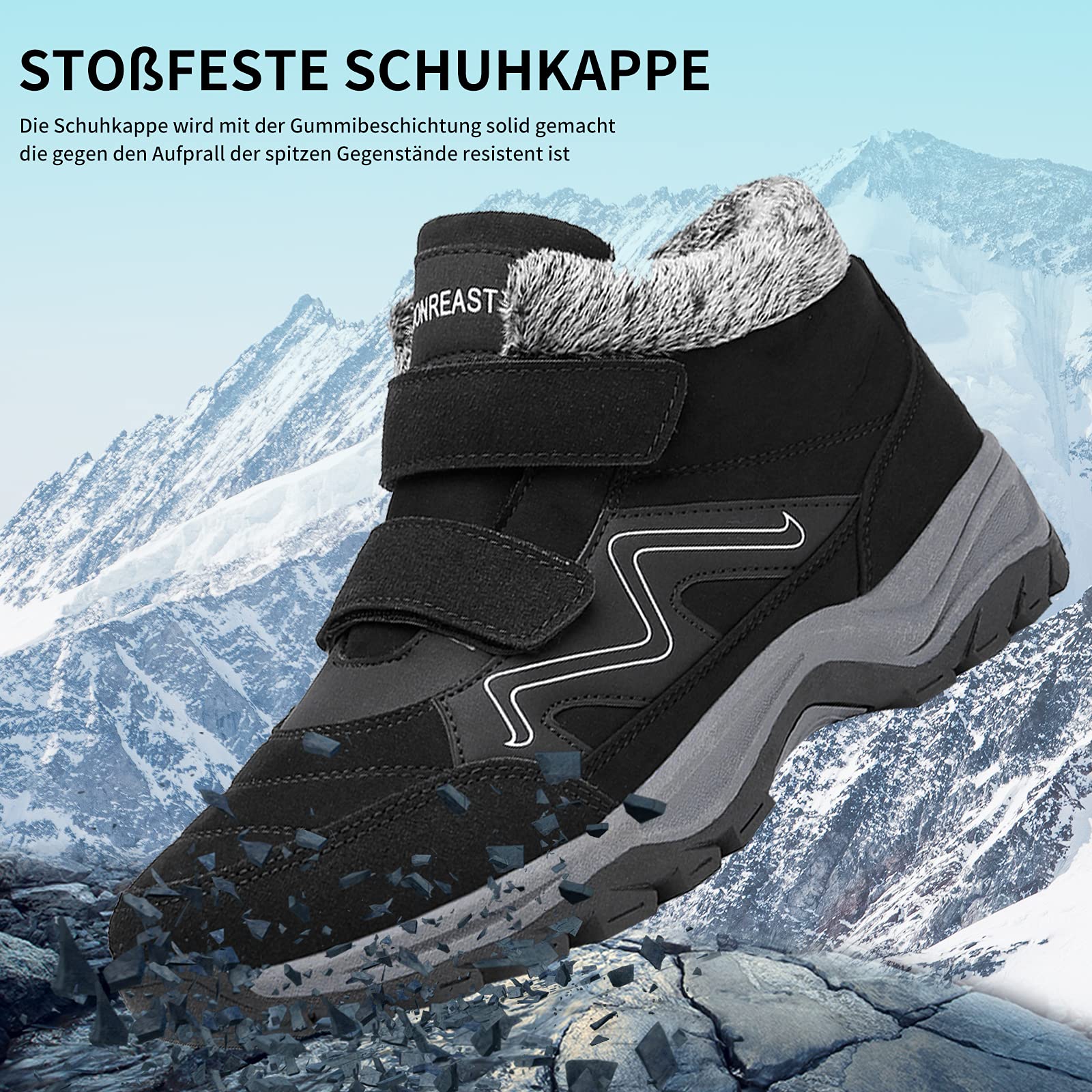 visionreast scarpe invernali Stivaletti da Neve Uomo Donna Caldo Cotone Pelliccia Outdoor Sneakers Allineato per velcro