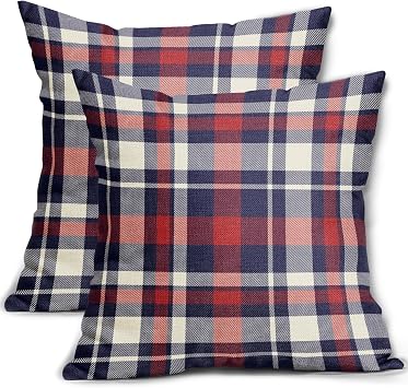 4th of July Patriotic Pillow Covers 18x18 Inch Set of 2 Blue Red Buffalo Plaid Decorative Throw Pillow Cases for Bedroom, Living Room, Office, Car, Party