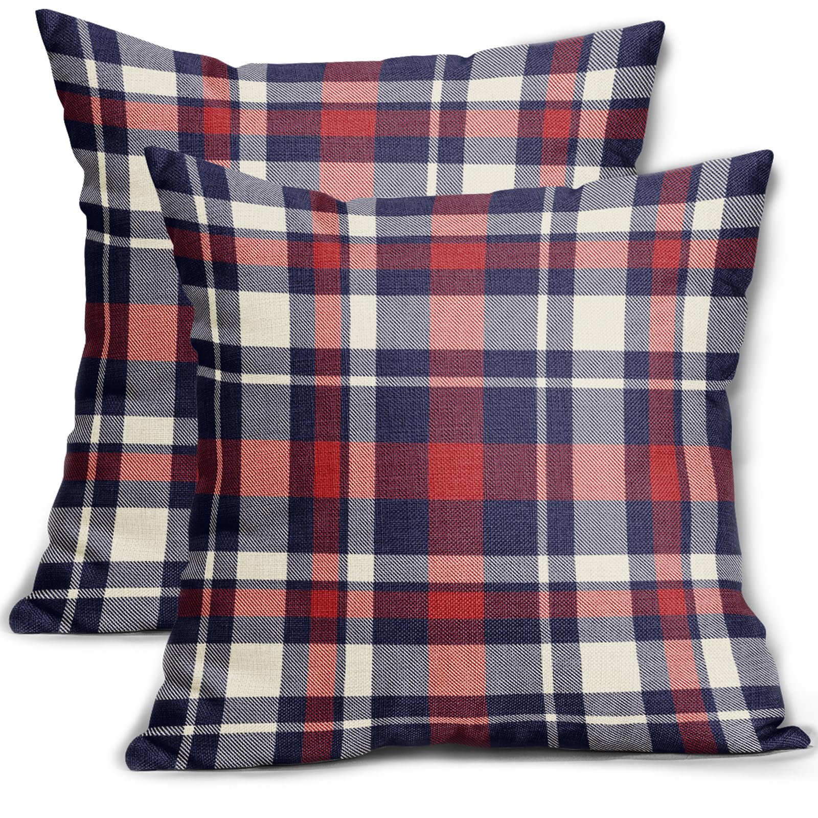 Homedevot 4th of July Patriotic Pillow Covers 18x18 Inch Set of 2 Blue Red Buffalo Plaid Decorative Throw Pillow Cases for Bedroom, Living Room,
