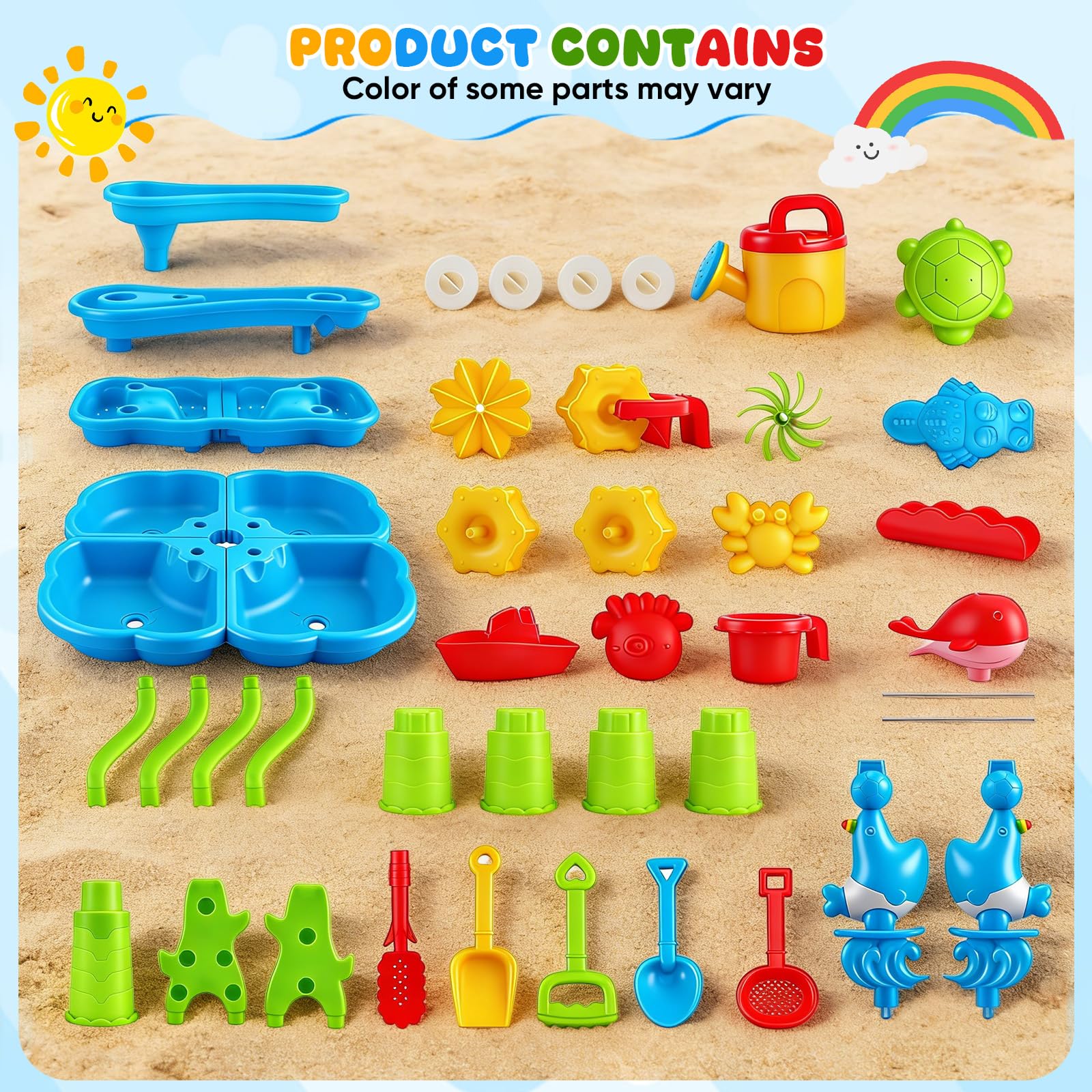 4 Livelli Tavolo Acqua e Sabbia per Bambini ,4 In 1 Tavolo D'acqua Bambini All'aperto con Accessori da Spiaggia(Stampo per Sabbia,Paletta,Annaffiatoio) per Spiaggia,Giardino e All'aperto,per 3+ Anni