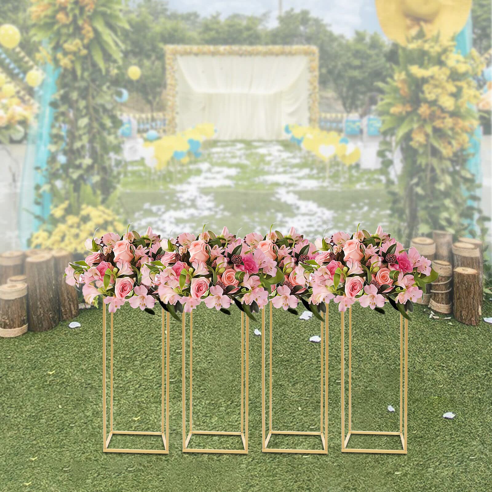 TFCFL 4 PCS Wedding Flower Stand, Metal Flower Stand Geometric Floor Vase Column Stand for for Wedding Party Decorations (60cm/23.6in)