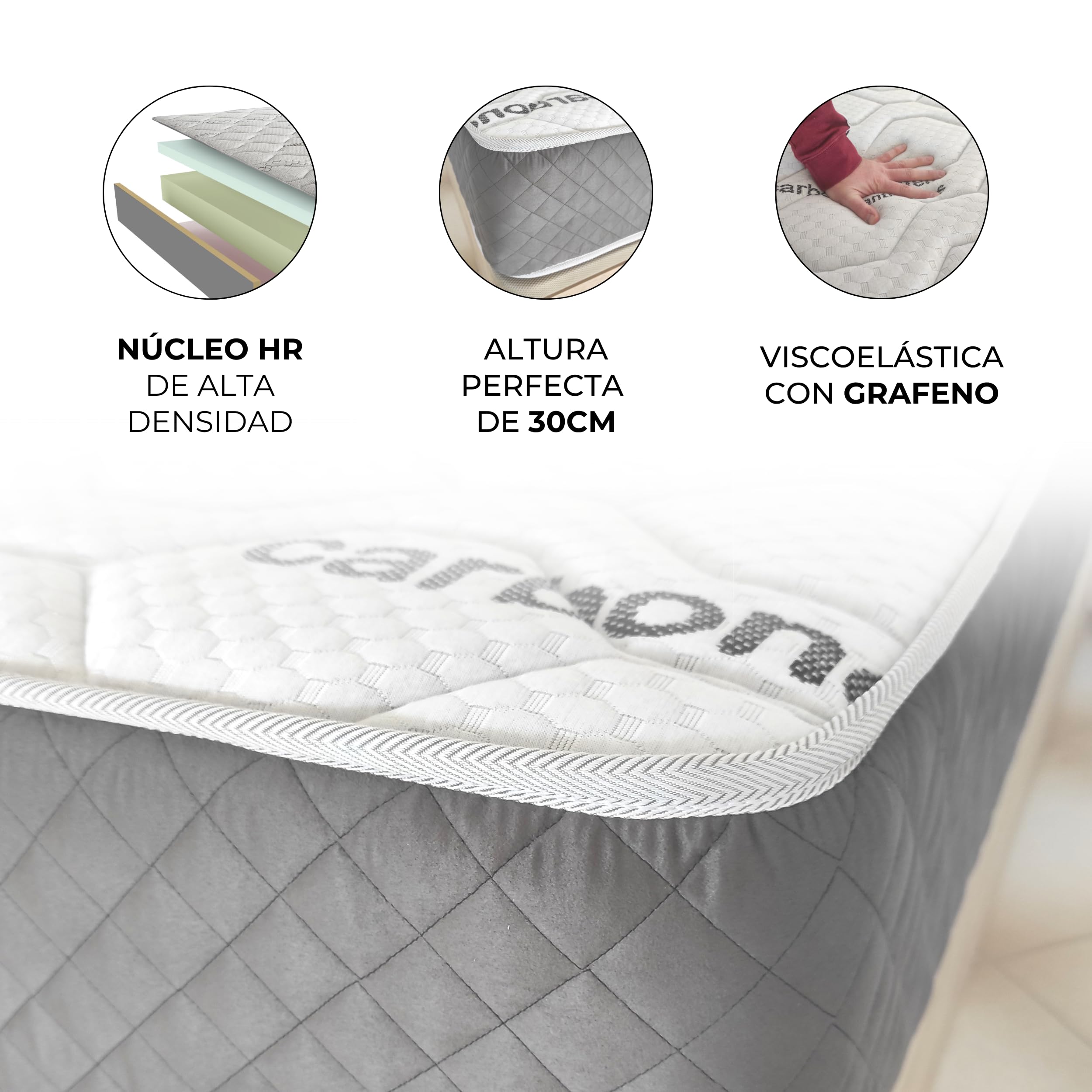 Colchón Viscoelástico Anti-Stress 30cm Firmeza Muy Alta 150x190 Fabricado en España