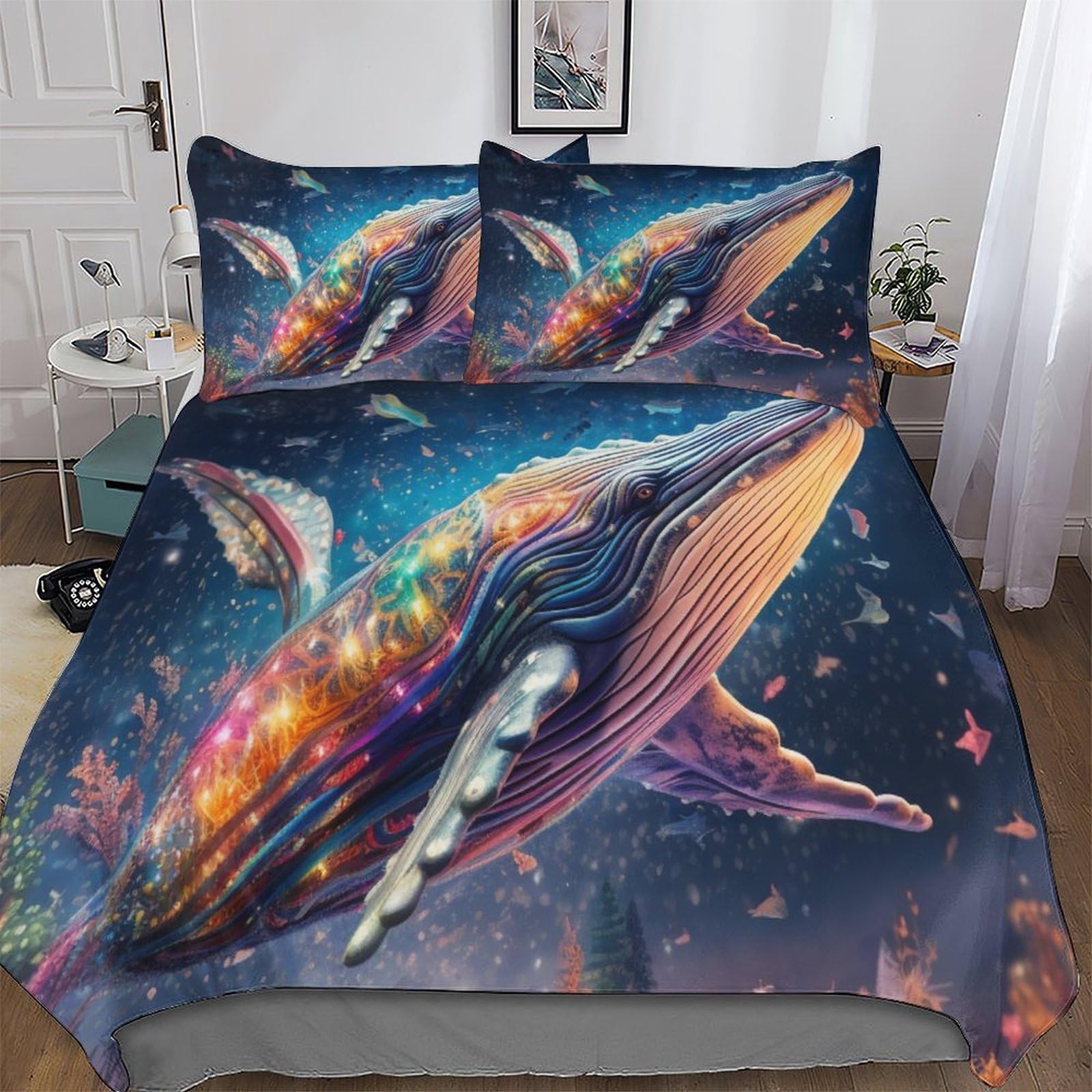 Housse de couette King 220x240cm avec drap housse et taies d'oreillers microfbre