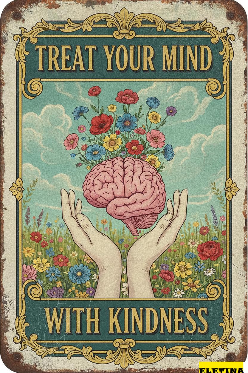 Treat Your Mind With Kindness Boho Tin Sign, 8x12 Inch