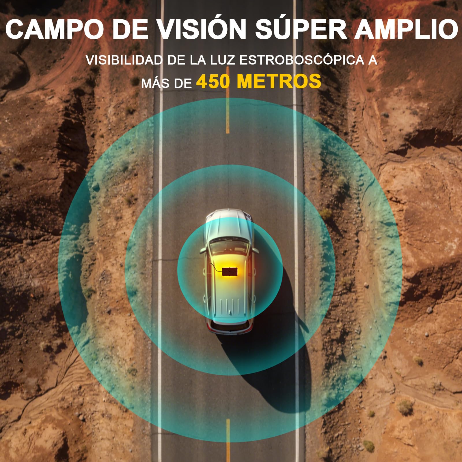Rotativo LED Magnético 12V 24V – 48 LEDs Luz de Emergencia Coche Ámbar con 16 Modos de Destello, IP67 & Cable 4,8m para Tractor, Camión, Carretilla Elevadora, Coche, Remolque, Autocaravana