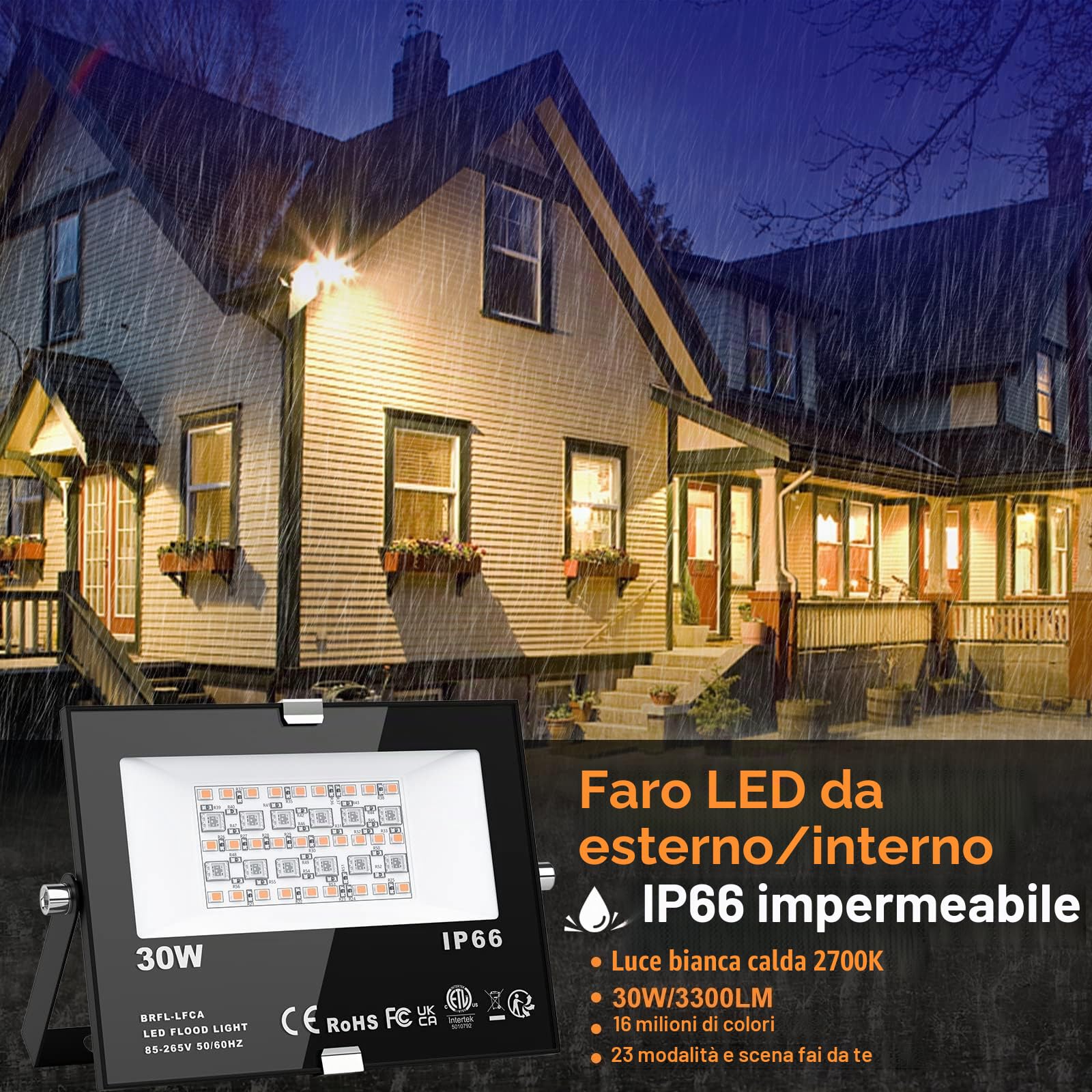 ChangM, 4 faretti LED RGB da 30W, controllo tramite APP Bluetooth, 16 milioni di colori, faro proiettore intelligente, IP66, impermeabile, per esterni, faretti da giardino per creare atmosfera