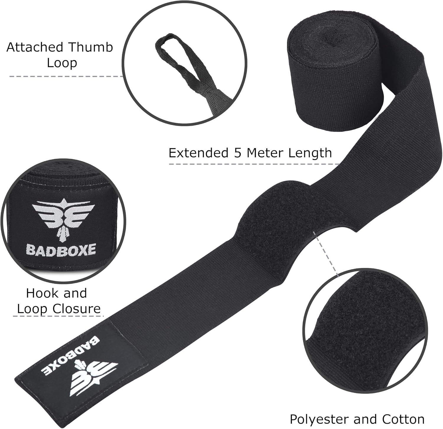 Boxing Hand Wraps 180" (4.5 Meter) – Premium Cotton-Polyester Blend with Thumb Loop and Hook & Loop Closure for Boxing, MMA, Muay Thai & Kickboxing