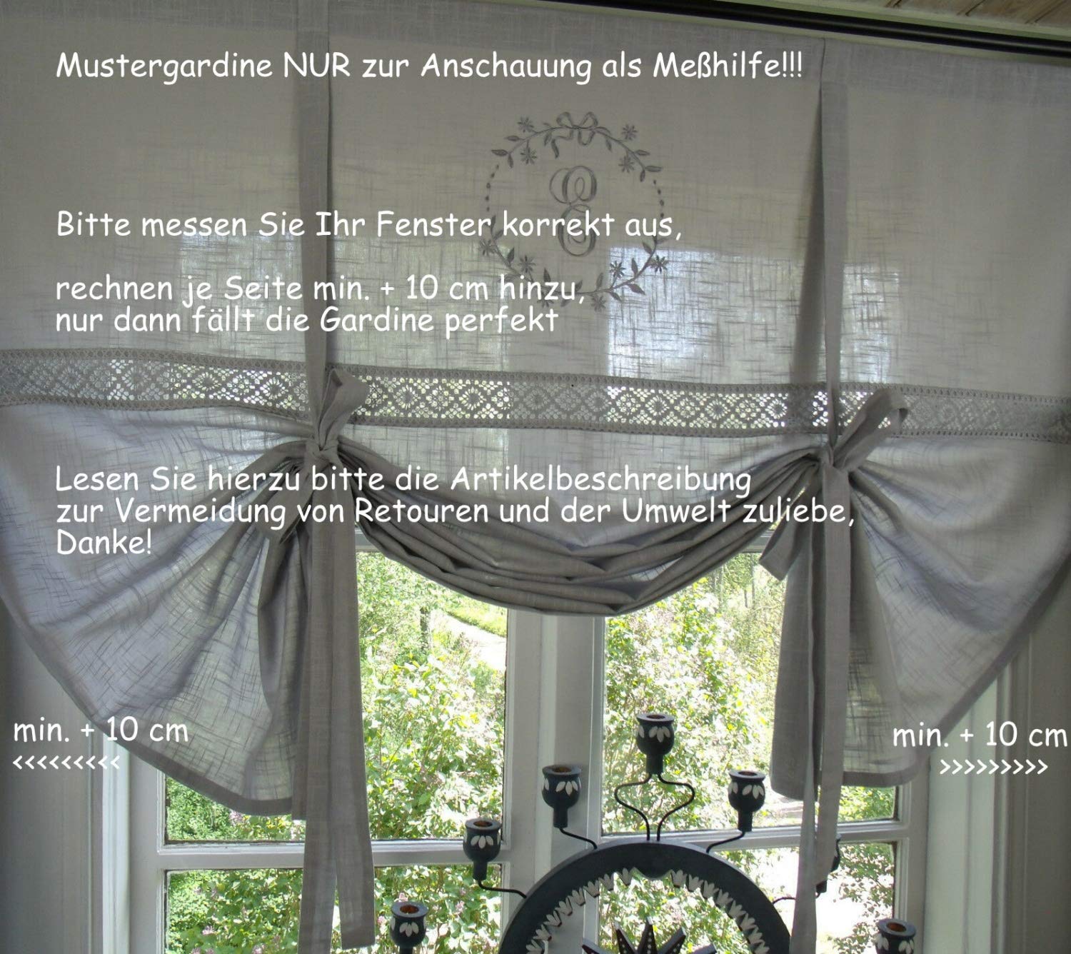 WEIß Raff Gardine Crystal 180x120 cm BxL(H) Bestickt Spitze Scheibengardine Shabby Vintage Landhaus